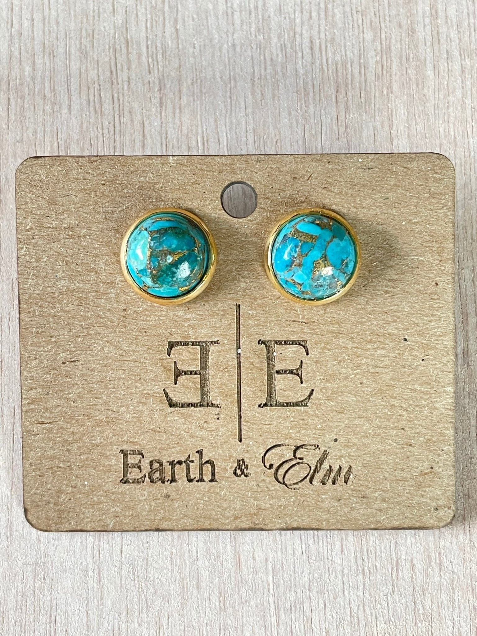 10mm Blue Copper Turquoise Studs - earthandelm