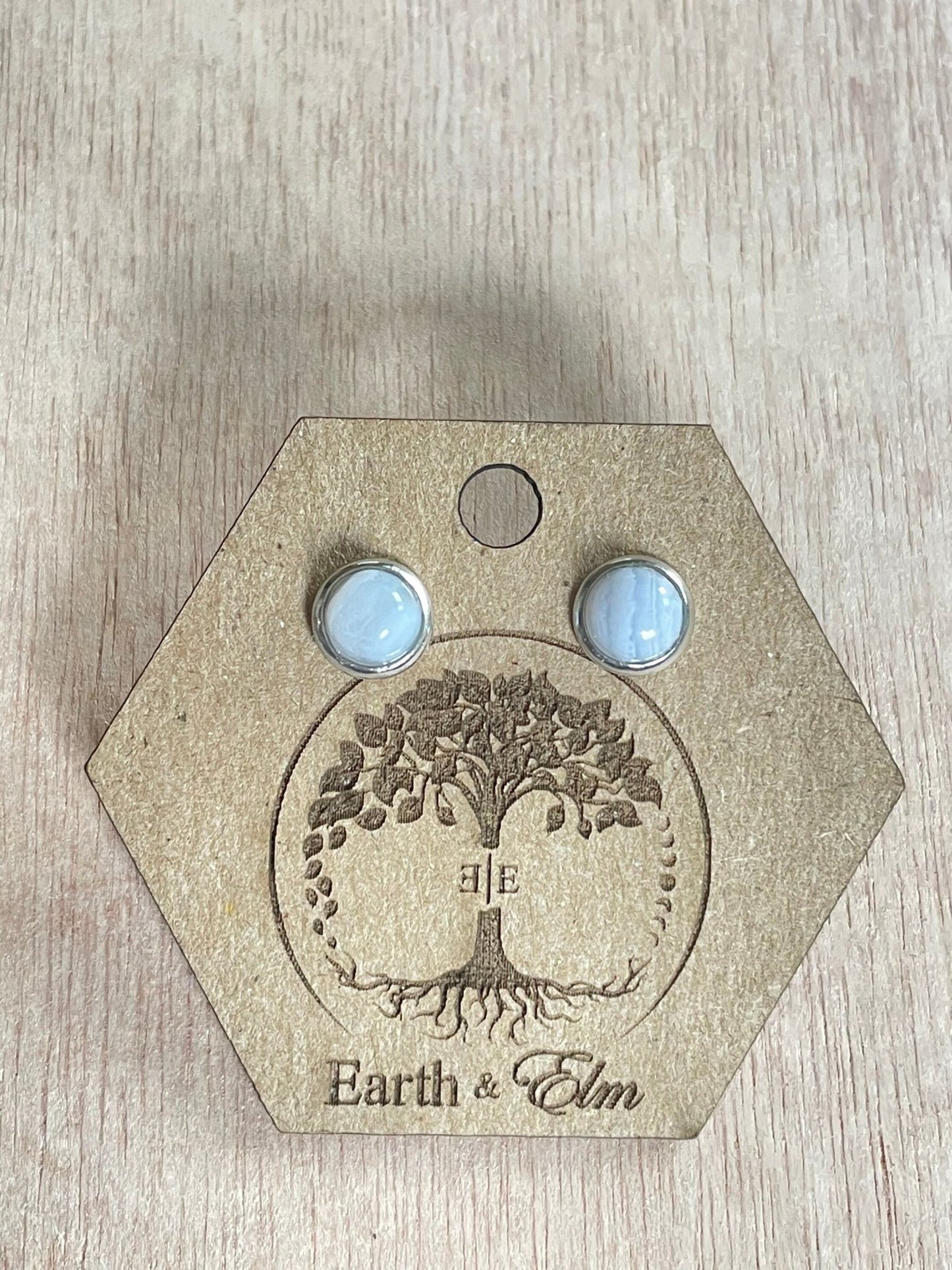 6mm Blue Lace Agate Studs - earthandelm