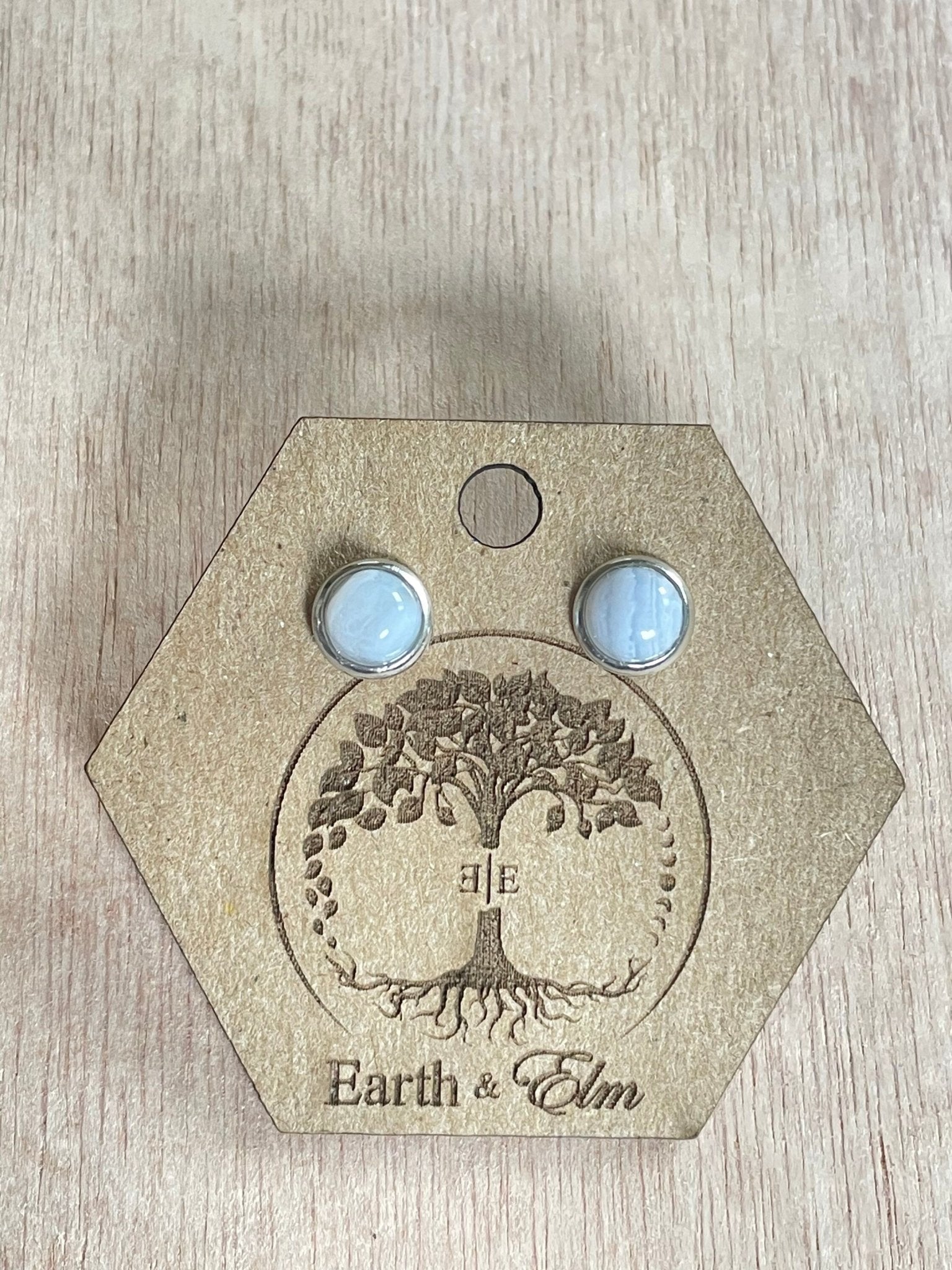 6mm Blue Lace Agate Studs - earthandelm