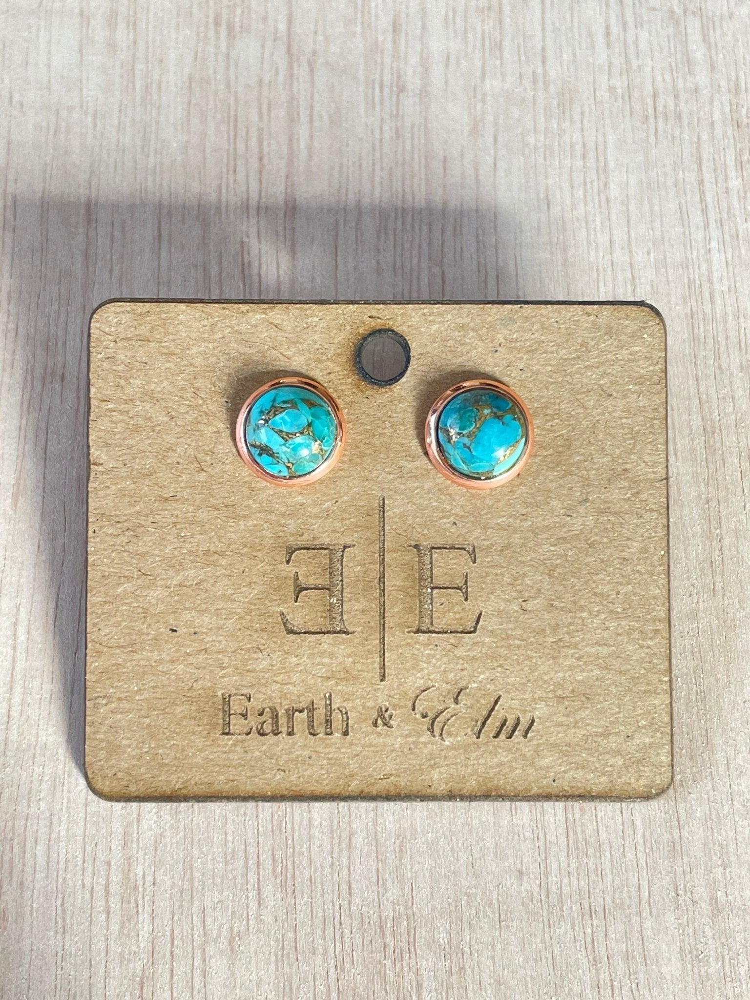 8mm Blue Copper Turquoise Studs - earthandelm