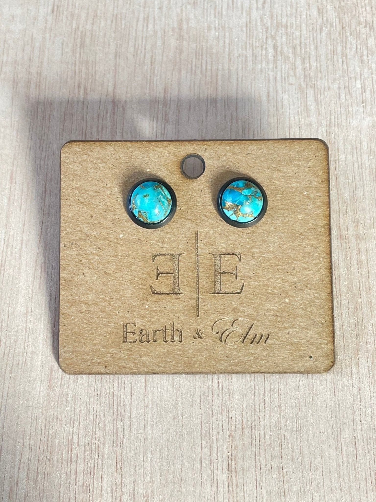8mm Blue Copper Turquoise Studs - earthandelm
