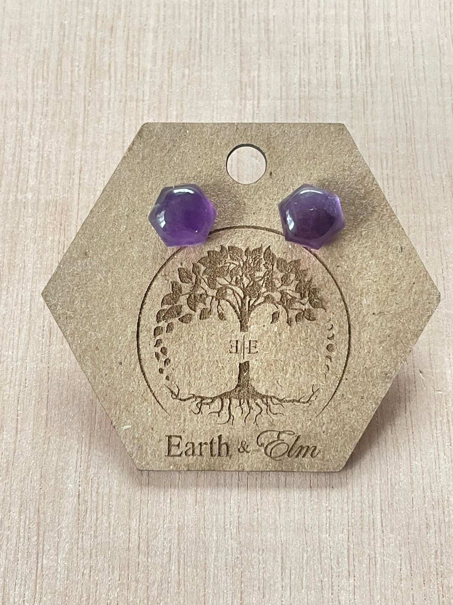 Amethyst Hexagon Studs - earthandelm