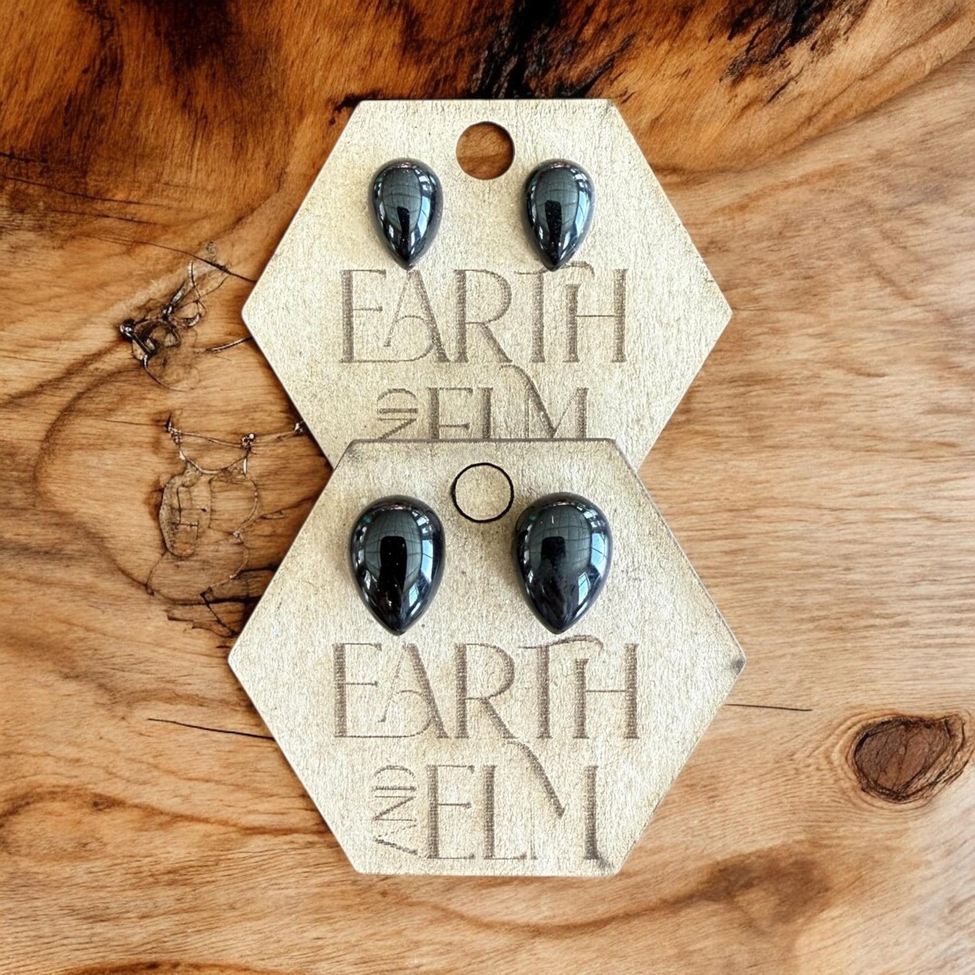 Black Onyx Pear Studs - earthandelm