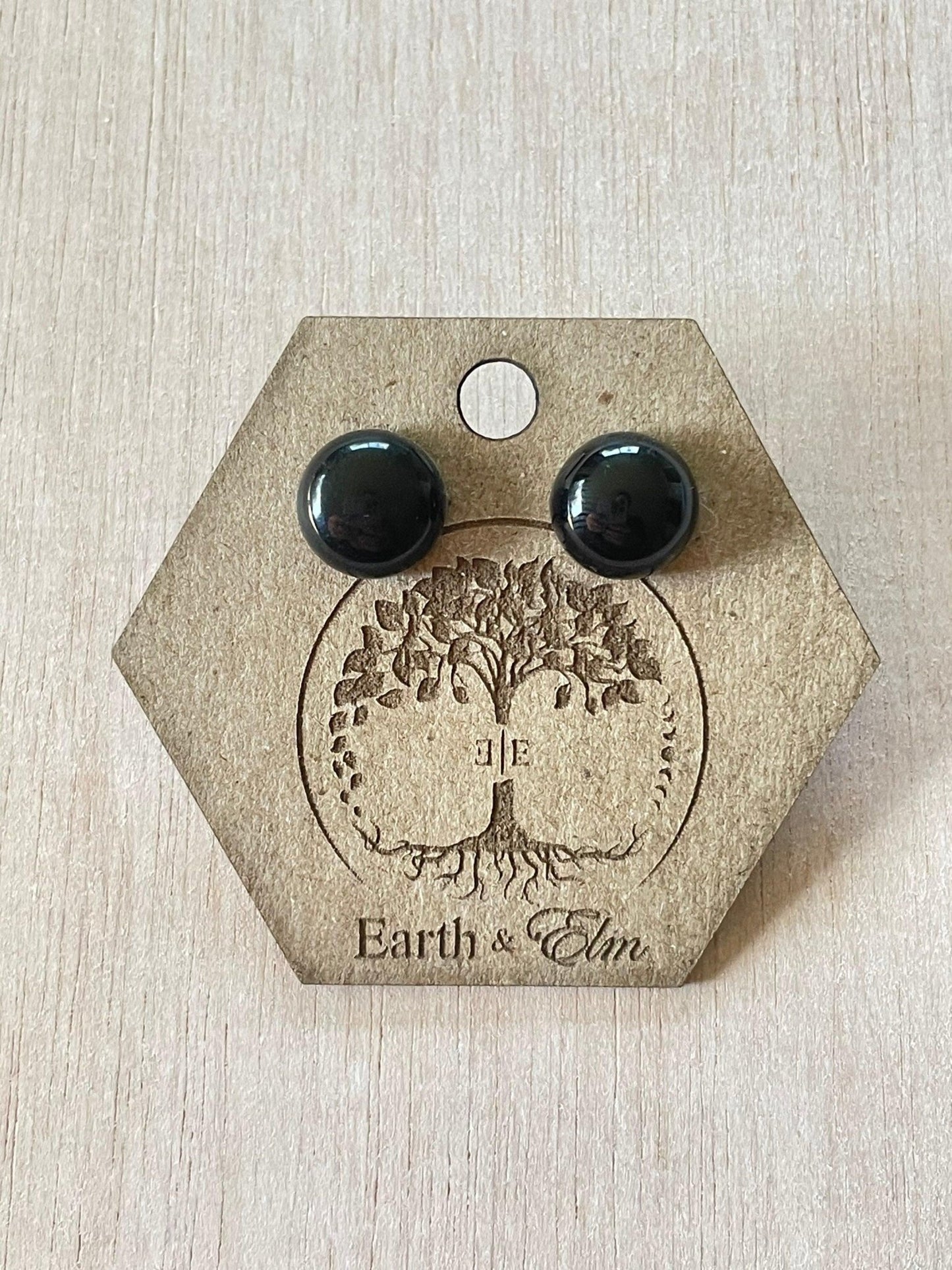 Black Onyx Round Gemstone Studs - earthandelm