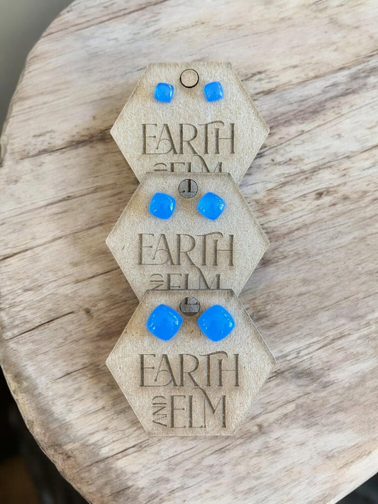 Blue Chalcedony Cushion Gemstone Studs - earthandelm