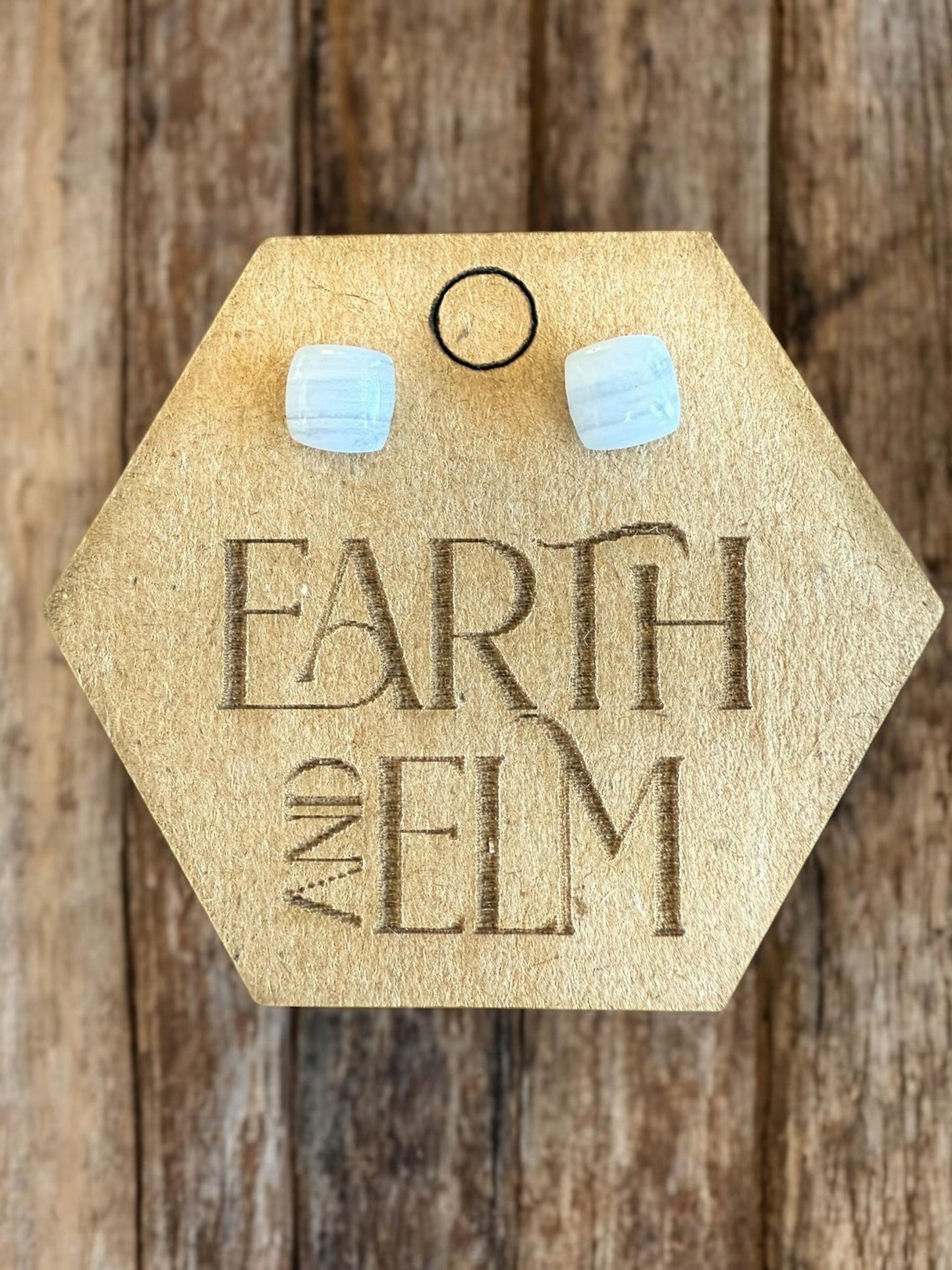 Blue Lace Agate Cushion Studs - earthandelm