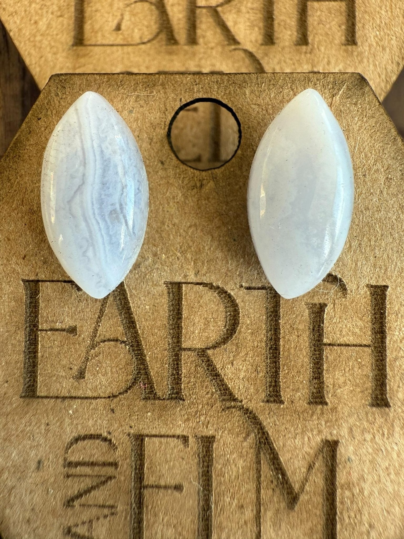 Blue Lace Agate Marquise Gemstone Studs - earthandelm