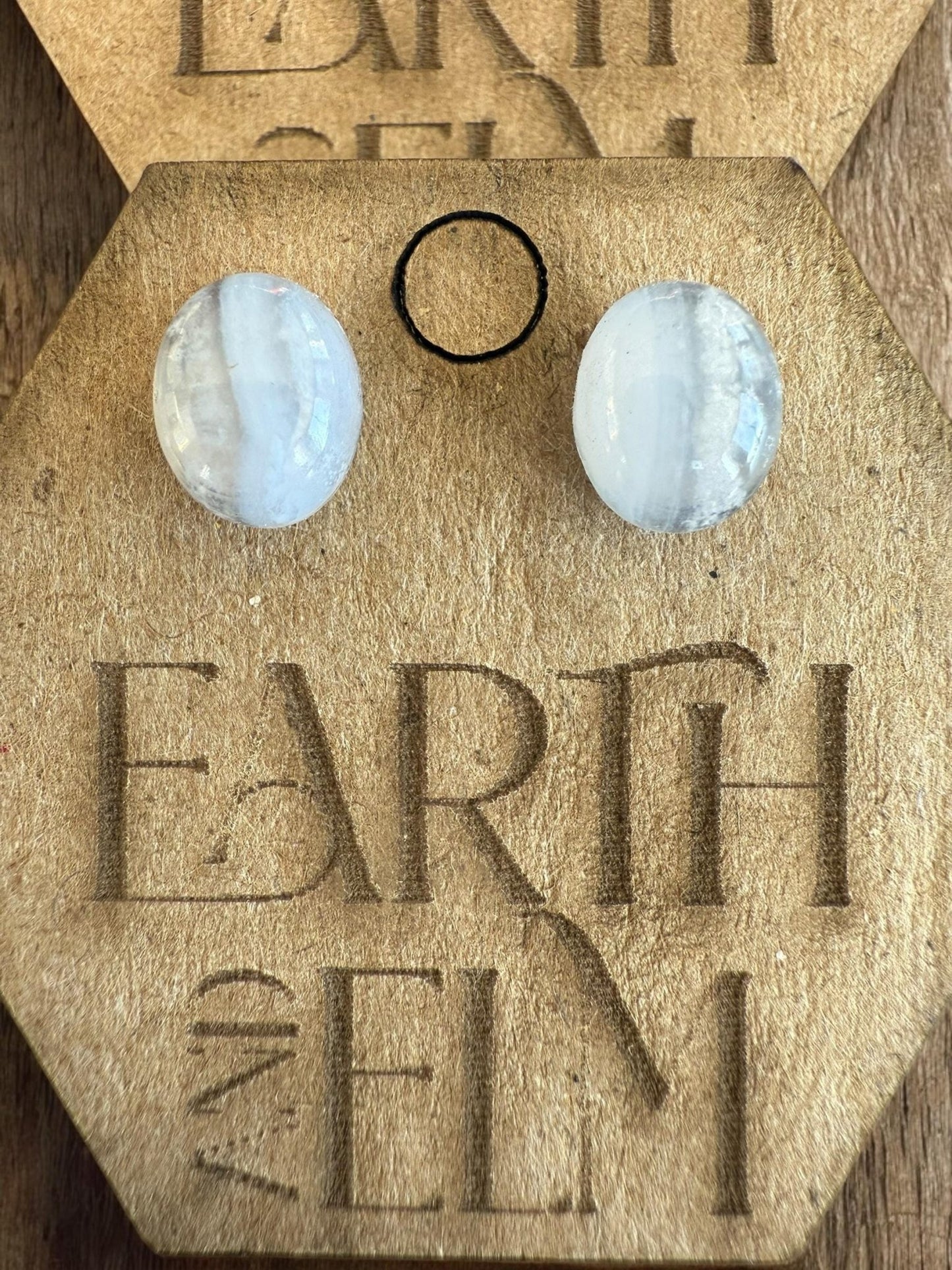 Blue Lace Agate Oval Gemstone Studs - earthandelm