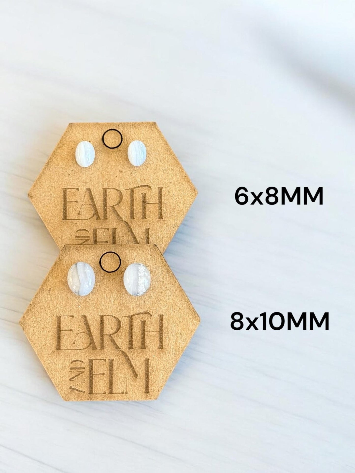 Blue Lace Agate Oval Gemstone Studs - earthandelm