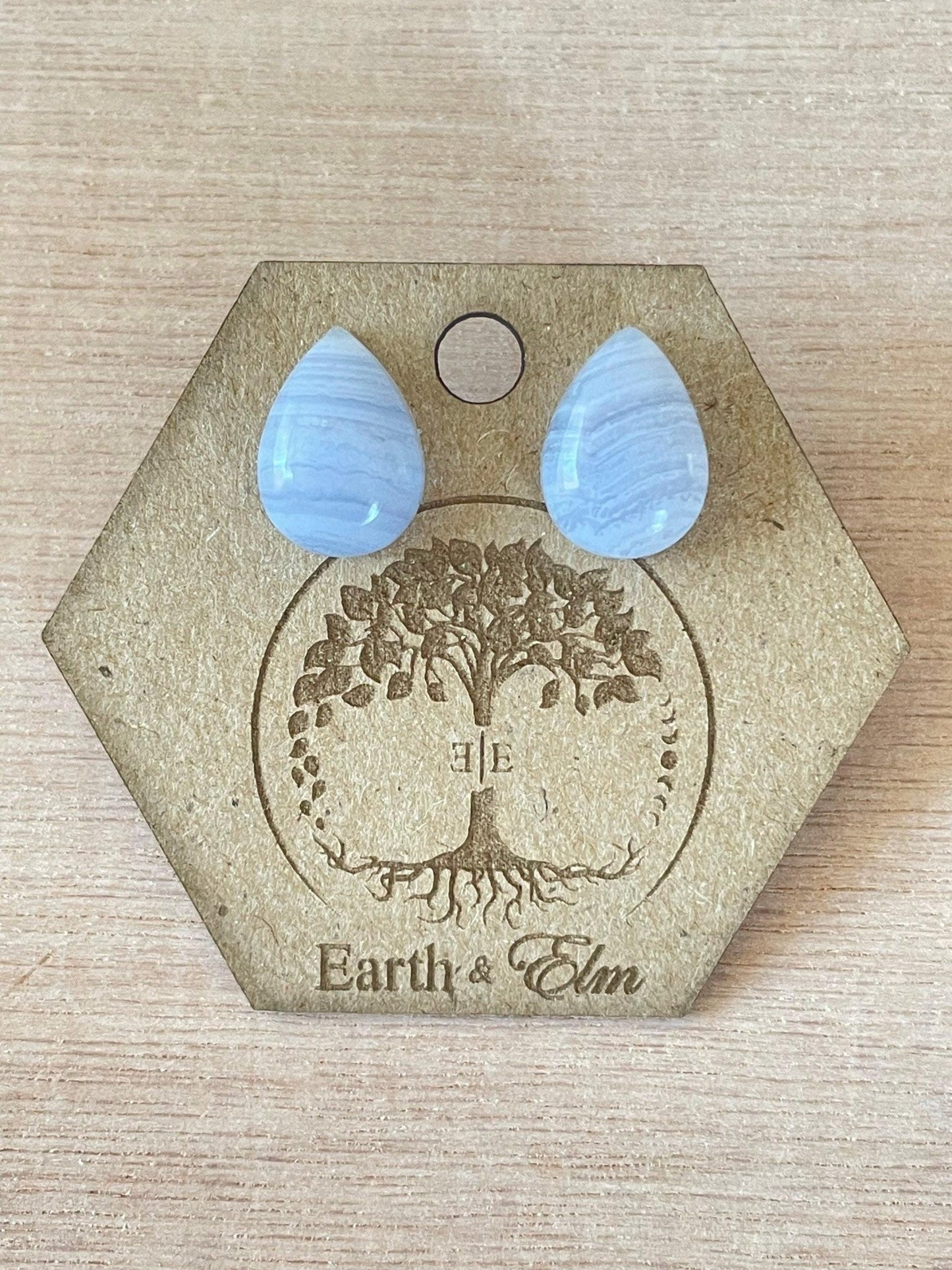 Blue Lace Agate Pear Studs - earthandelm