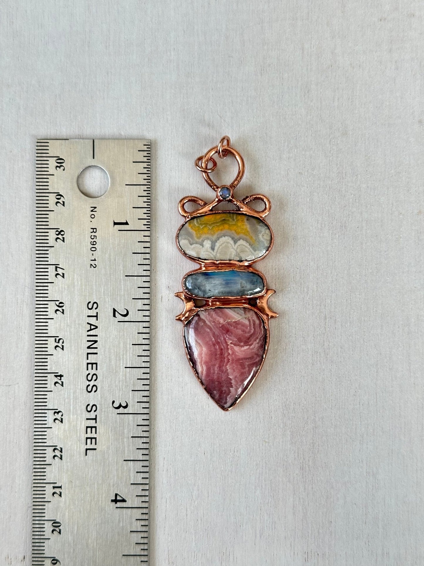 Bumblebee Jasper, Moonstone and Rhodochrosite Pendant - earthandelm