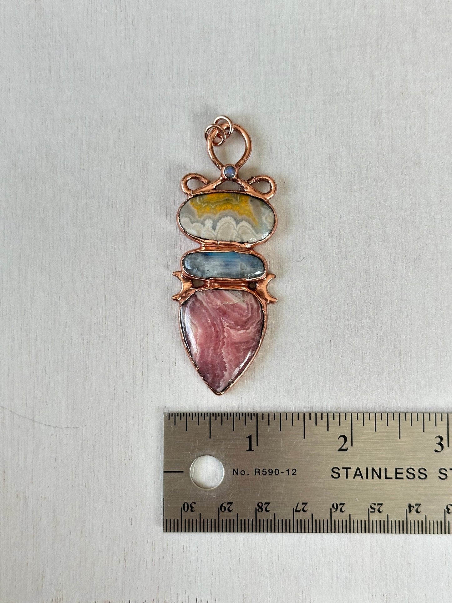Bumblebee Jasper, Moonstone and Rhodochrosite Pendant - earthandelm