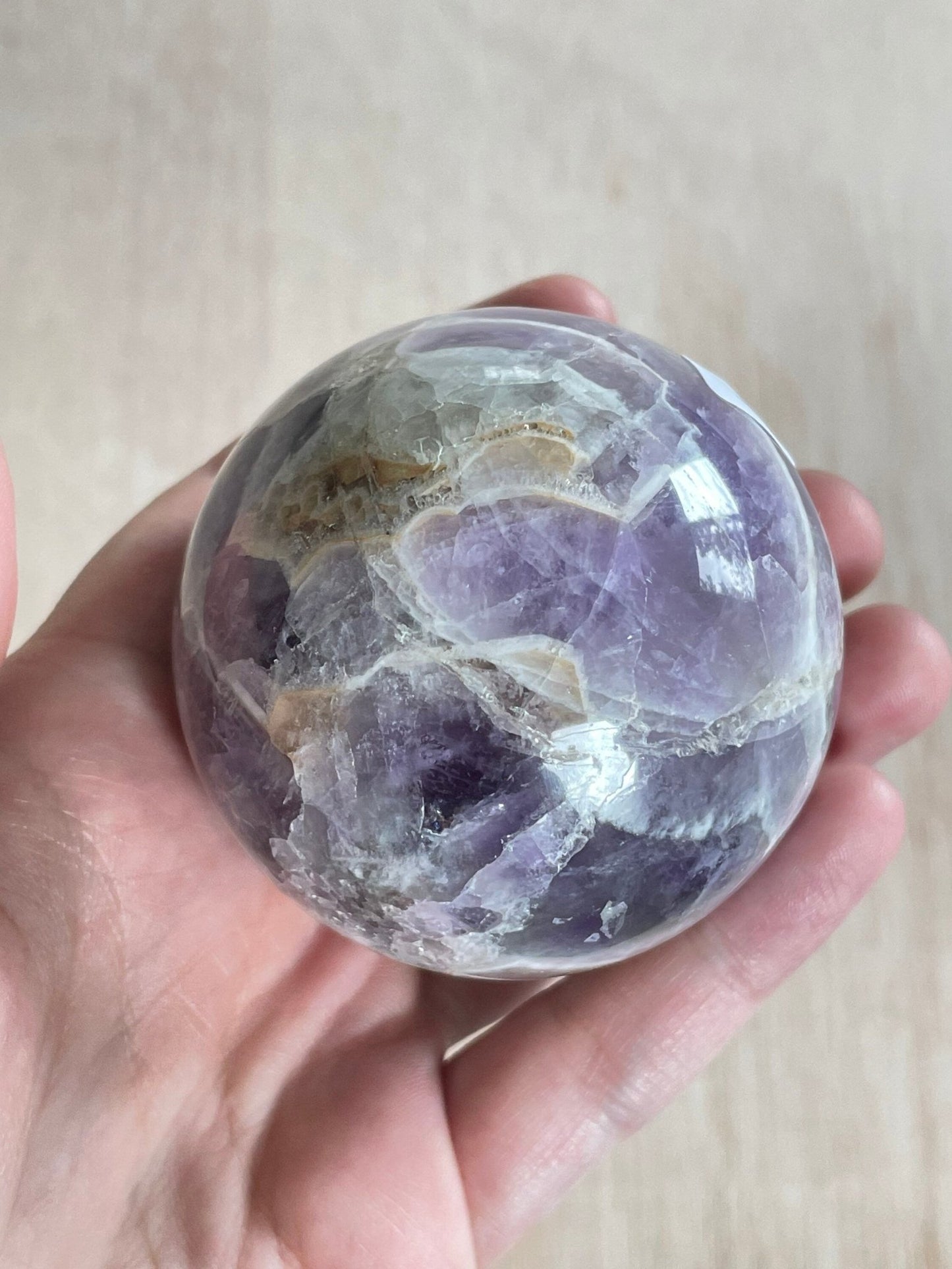 Chevron Amethyst Sphere | Chevron Amethyst Polished Crystal | Palm Stone | Crystal Ball - earthandelm