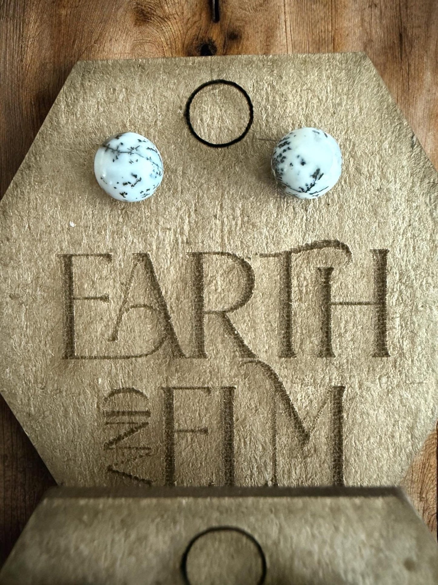 Dendrite Opal Round Gemstone Studs - earthandelm