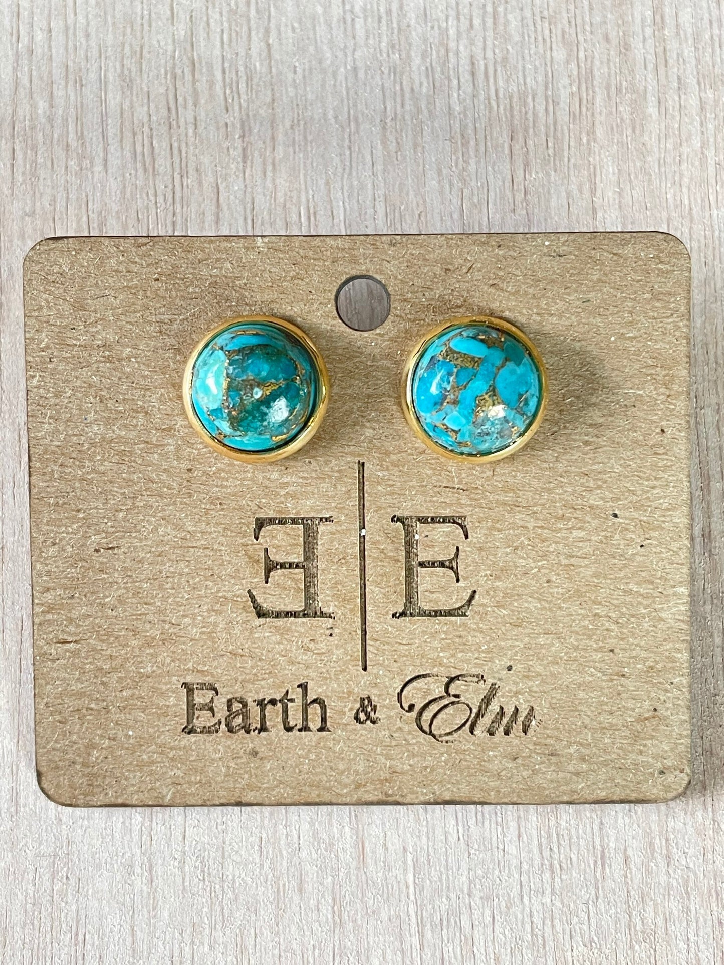 10mm Blue Copper Turquoise Studs | Gold | Rose Gold | Silver | Steel | Black | 10mm