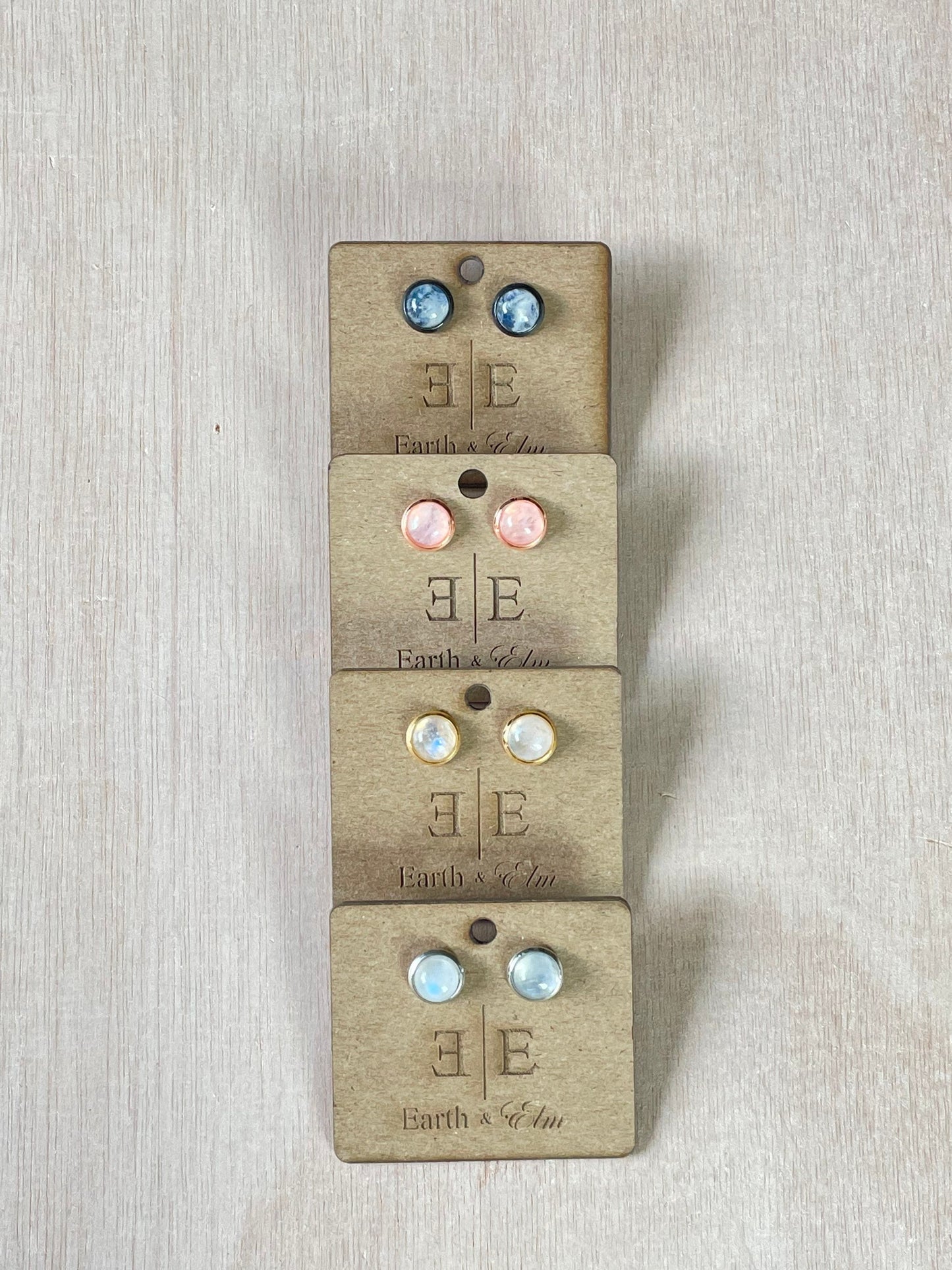 8mm Moonstone Stud Earrings| Gold | Rose Gold | Silver | Steel | Black | 8mm