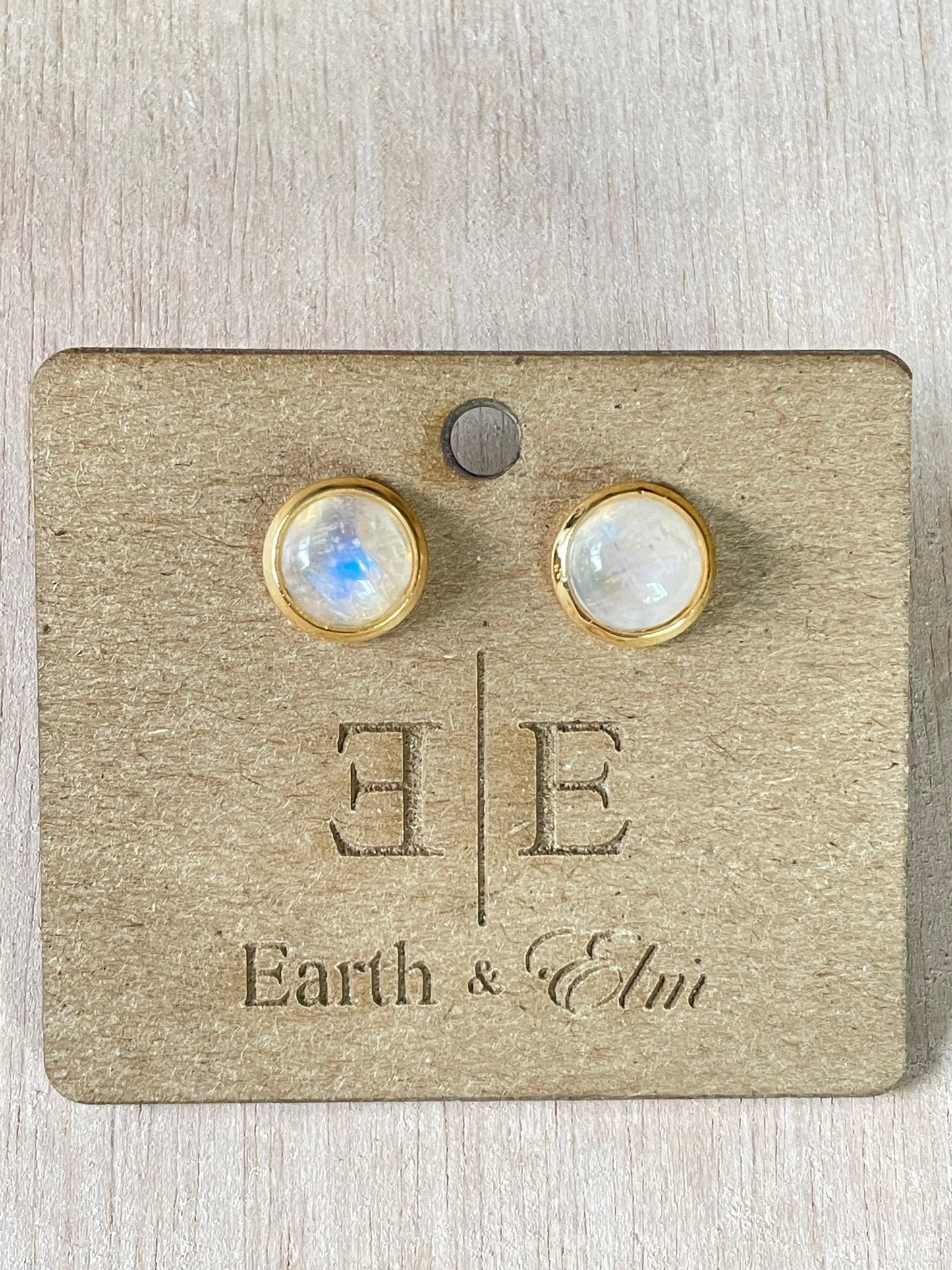 8mm Moonstone Stud Earrings| Gold | Rose Gold | Silver | Steel | Black | 8mm