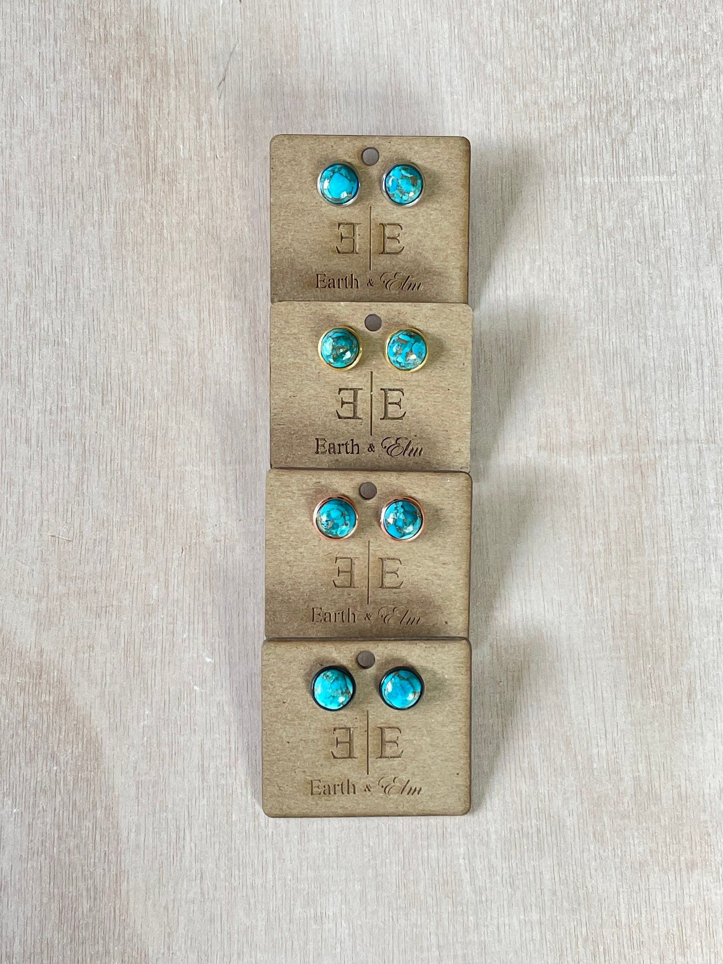 10mm Blue Copper Turquoise Studs | Gold | Rose Gold | Silver | Steel | Black | 10mm