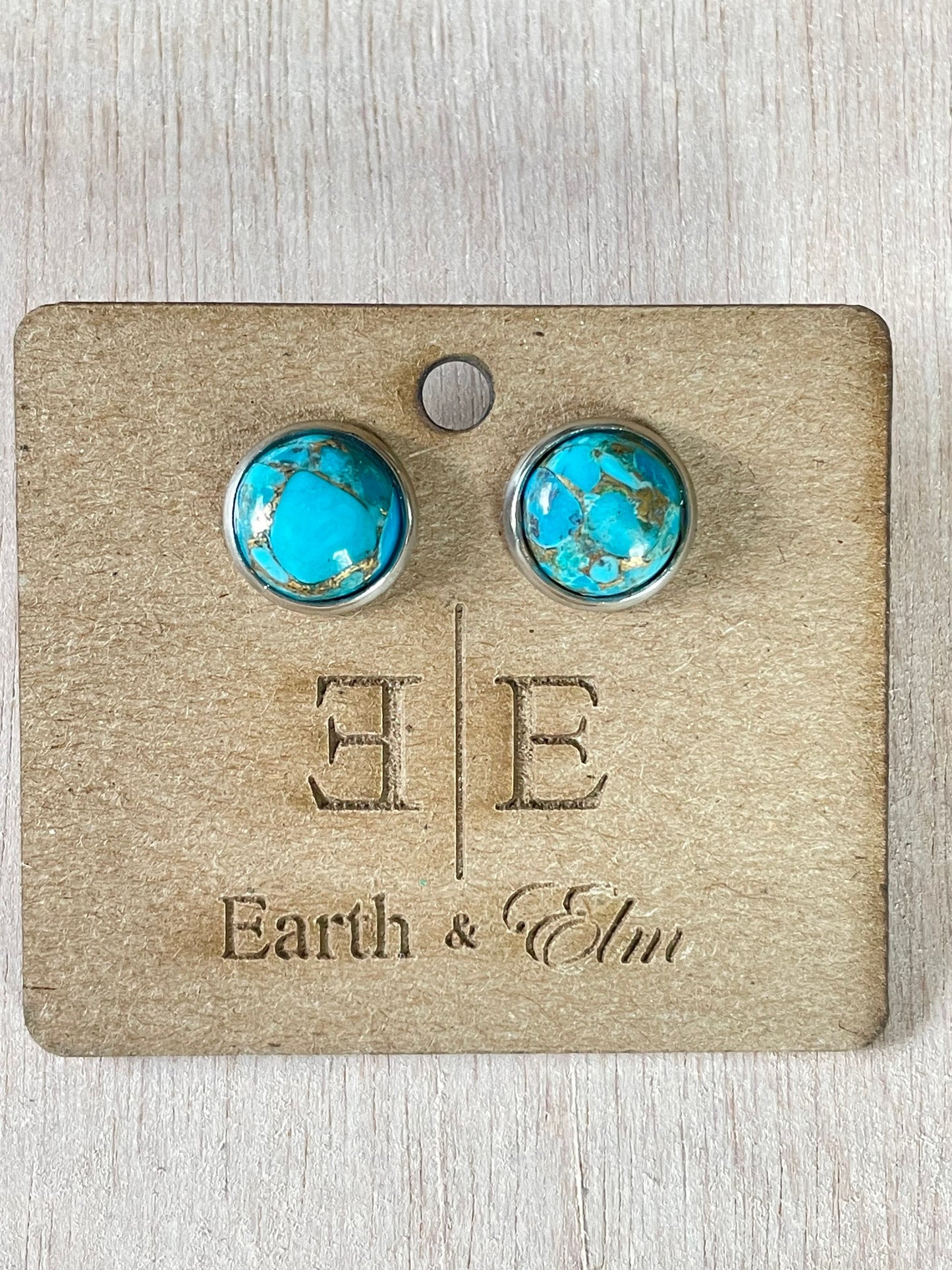 10mm Blue Copper Turquoise Studs | Gold | Rose Gold | Silver | Steel | Black | 10mm
