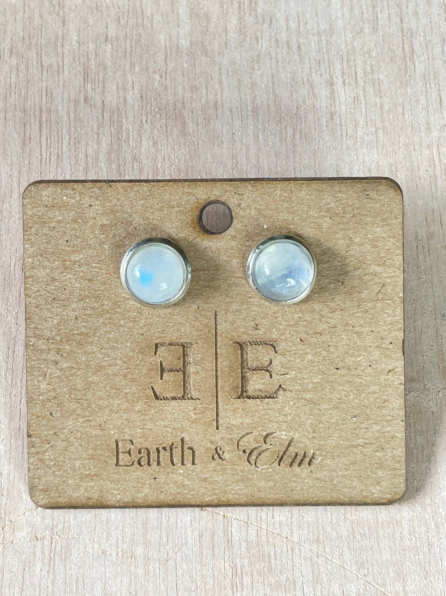 8mm Moonstone Stud Earrings| Gold | Rose Gold | Silver | Steel | Black | 8mm