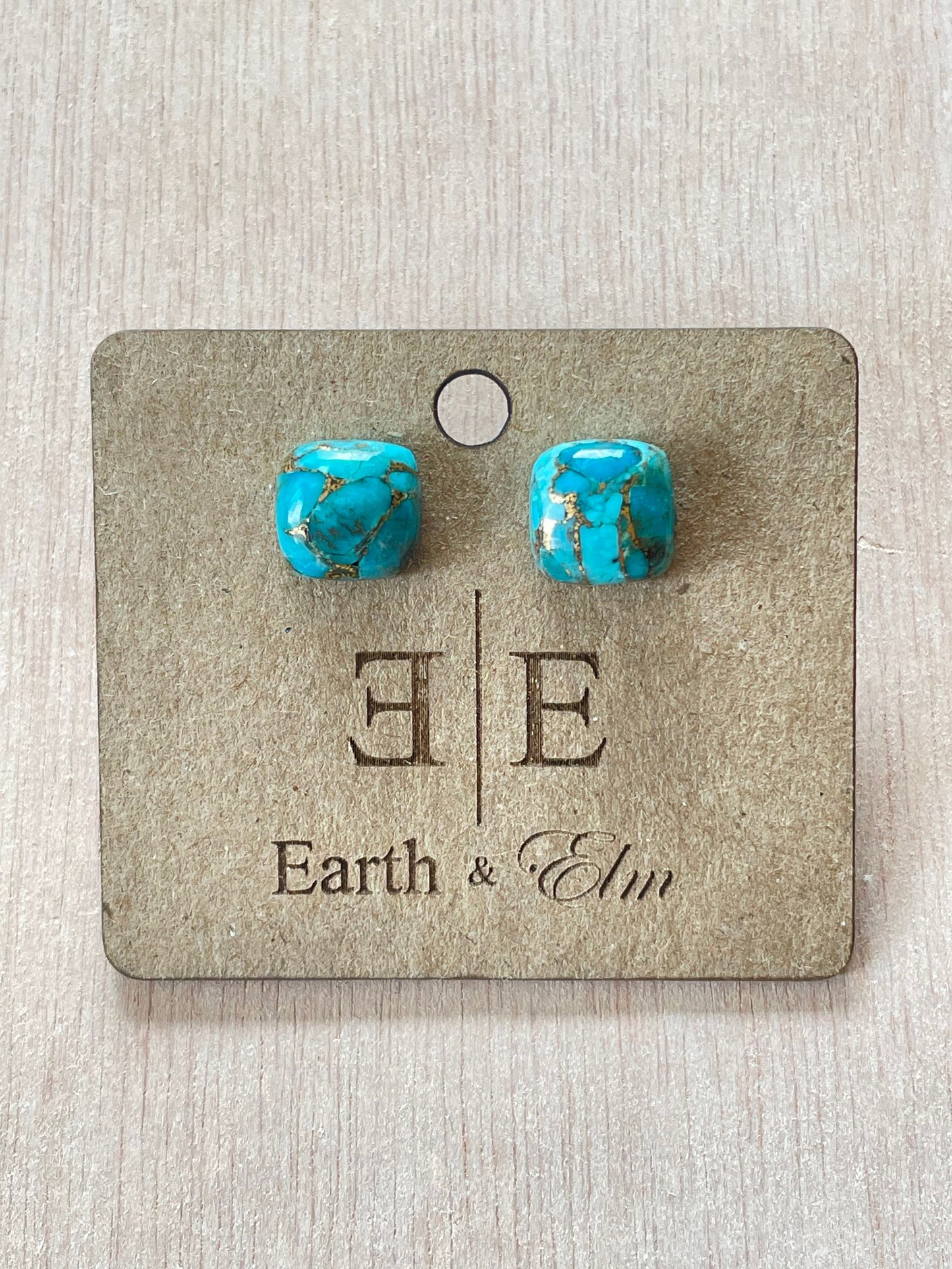 Blue Copper Turquoise Cushion Cut Studs | Stud Earrings | Gemstone Earrings | 8mm Crystal Studs