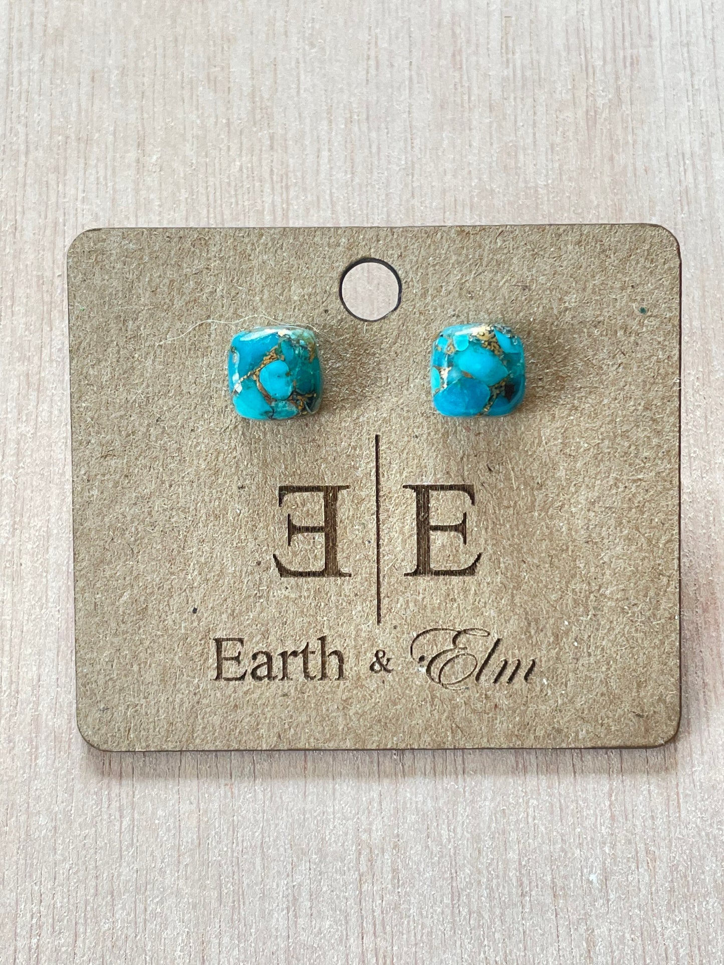 Blue Copper Turquoise Cushion Cut Studs | Stud Earrings | Gemstone Earrings | 8mm Crystal Studs