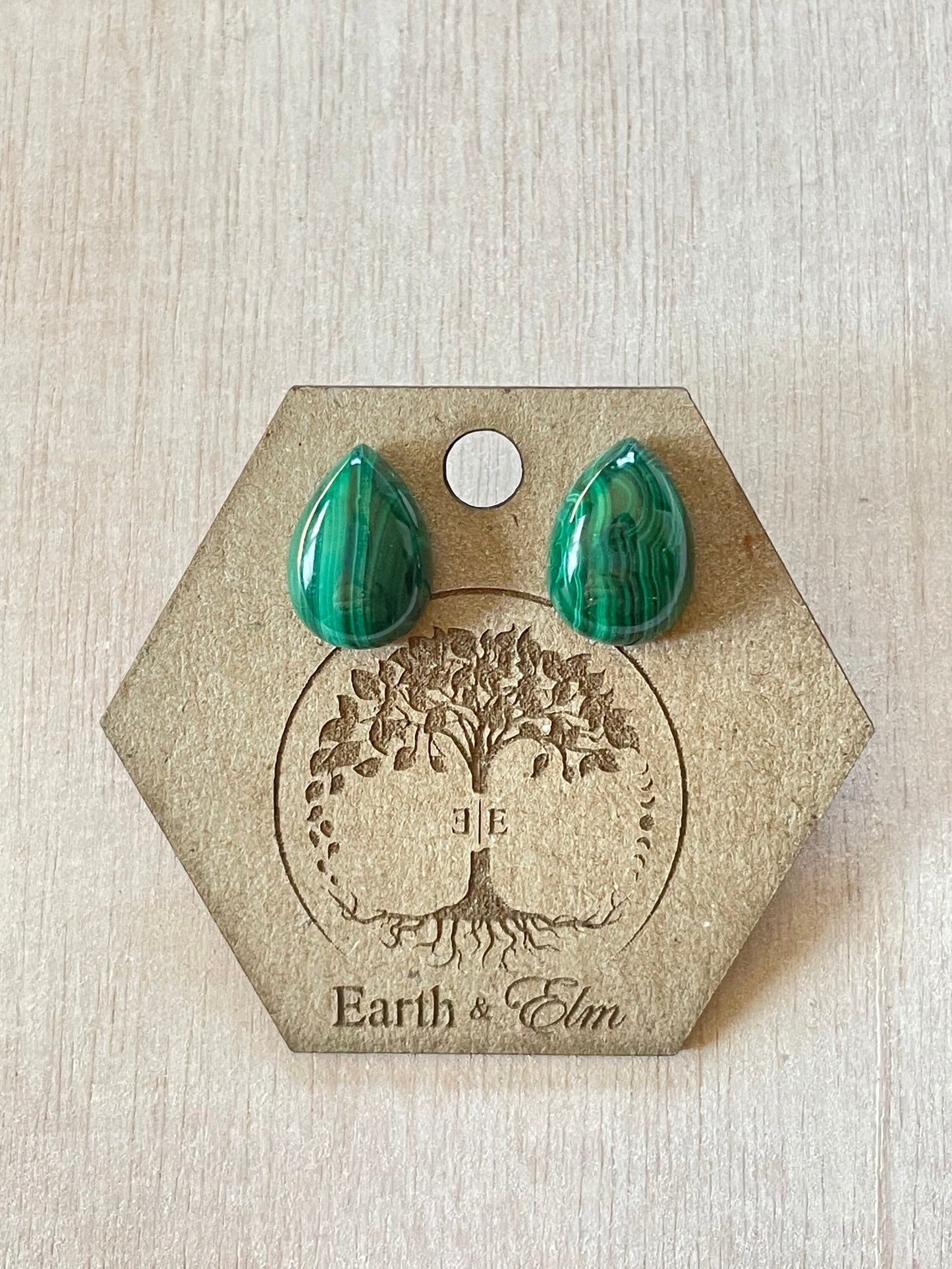 Malachite Studs | Stud Earrings | Gemstone Earrings | Teardrop Pear Shape
