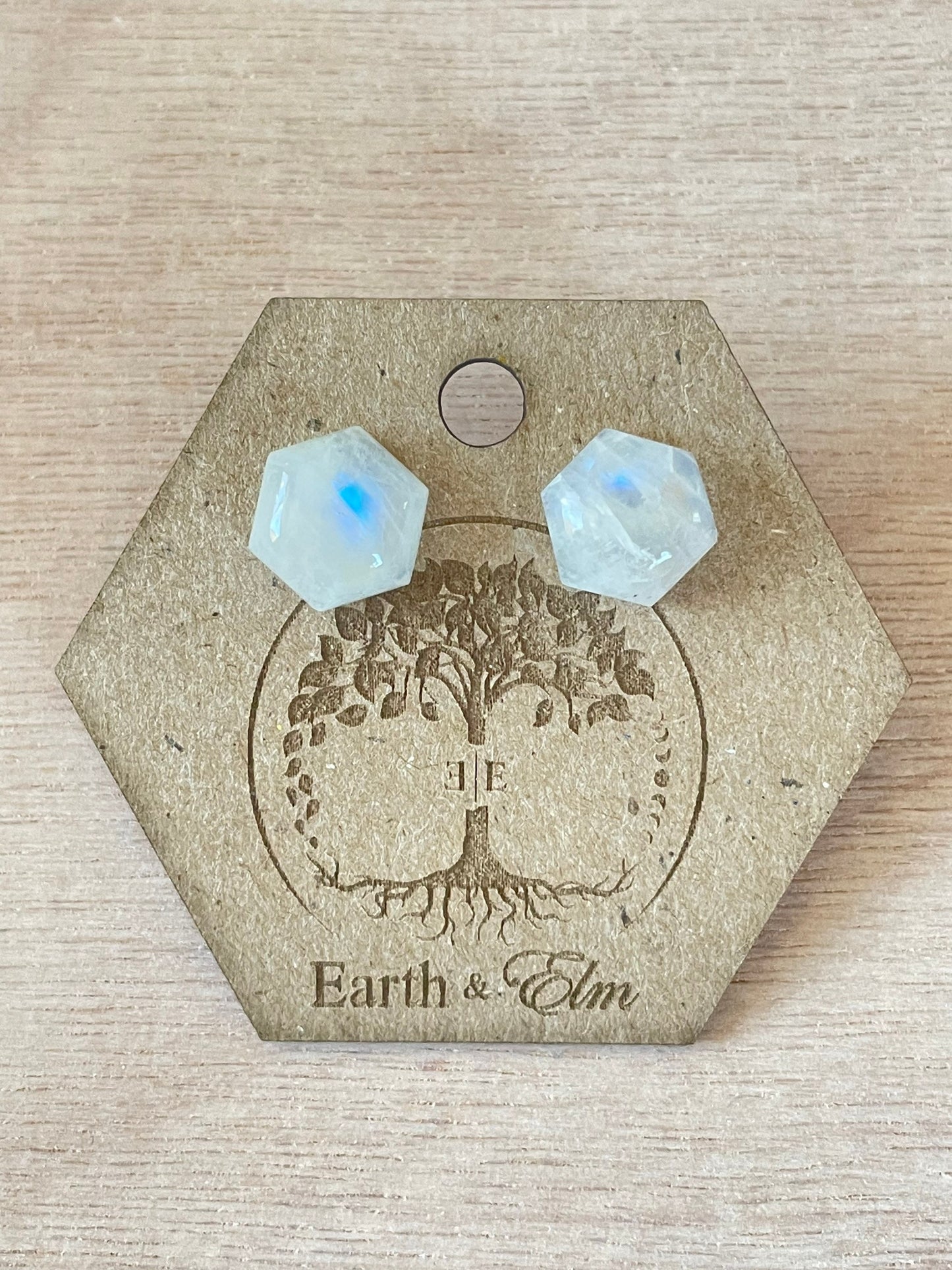 Moonstone Hexagon Cut Studs | Stud Earrings | Gemstone Earrings | 8mm Crystal Studs | 10mm
