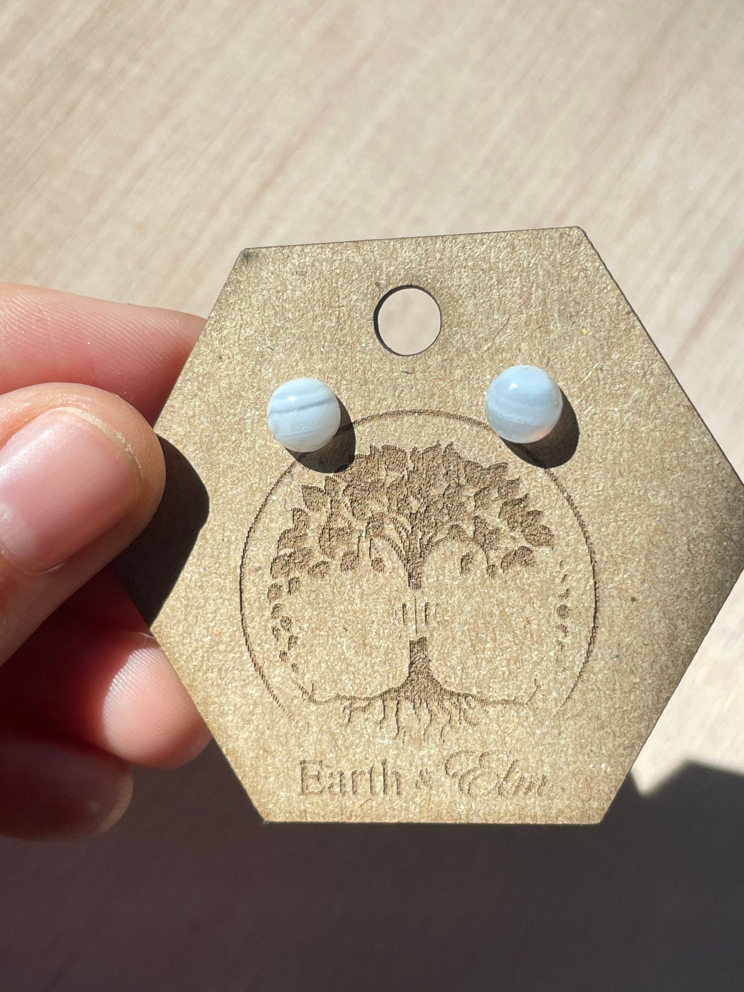Blue Lace Agate Round Studs | Stud Earrings | Gemstone Earrings | 6mm 8mm 10mm 12mm