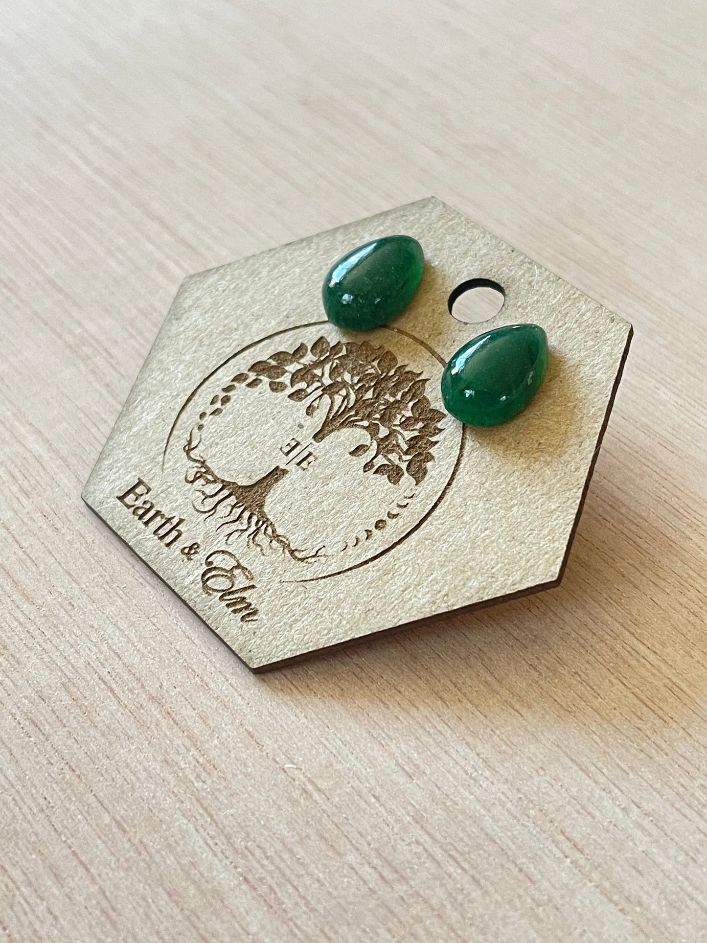 Green Aventurine Studs | Stud Earrings | Gemstone Earrings | Teardrop Pear Shape