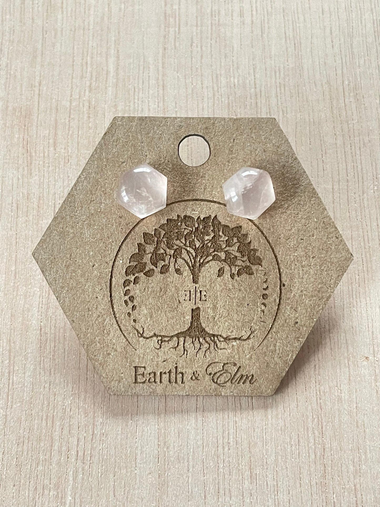 Rose Quartz Hexagon Studs | Hexagon Stud Earrings | Rose Quartz Earrings | Hexagon Cut