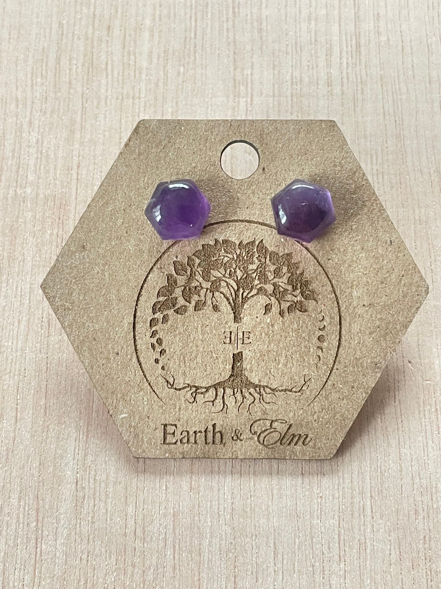 Amethyst Stud Hexagon Earrings | Hexagon Shape Studs | Hexagon Cut Earrings | Gemstone Earrings