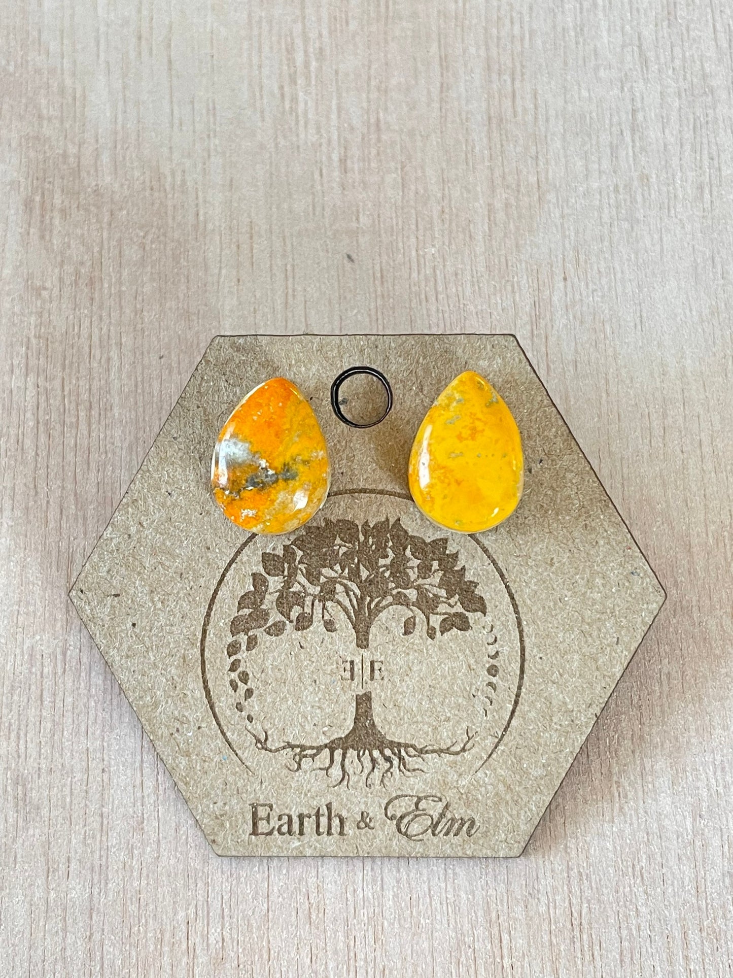 Bumblebee Jasper Teardrop Studs | Stud Earrings | Gemstone Earrings | Pear Cut
