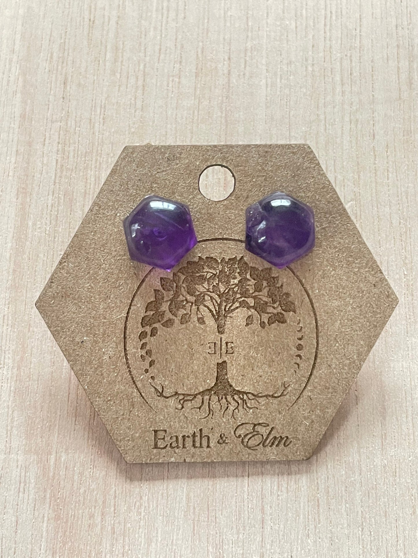 Amethyst Stud Hexagon Earrings | Hexagon Shape Studs | Hexagon Cut Earrings | Gemstone Earrings