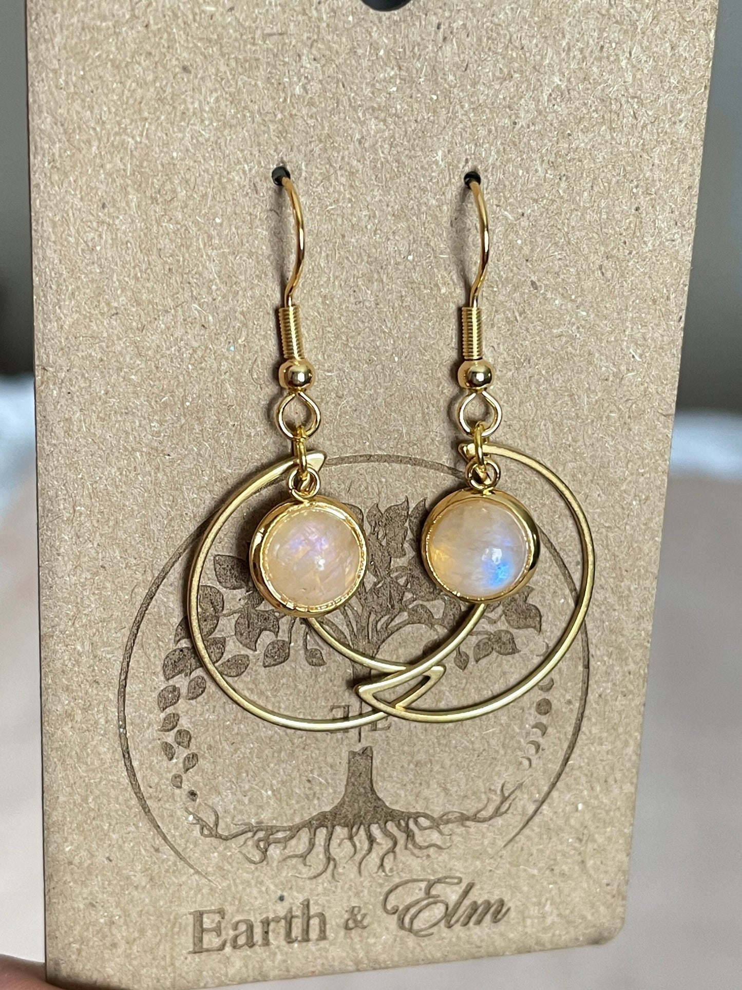 Moonstone Moon Dangle Drop | Moonstone Earrings | 10mm Dangle Earrings | Gemstone Earrings |