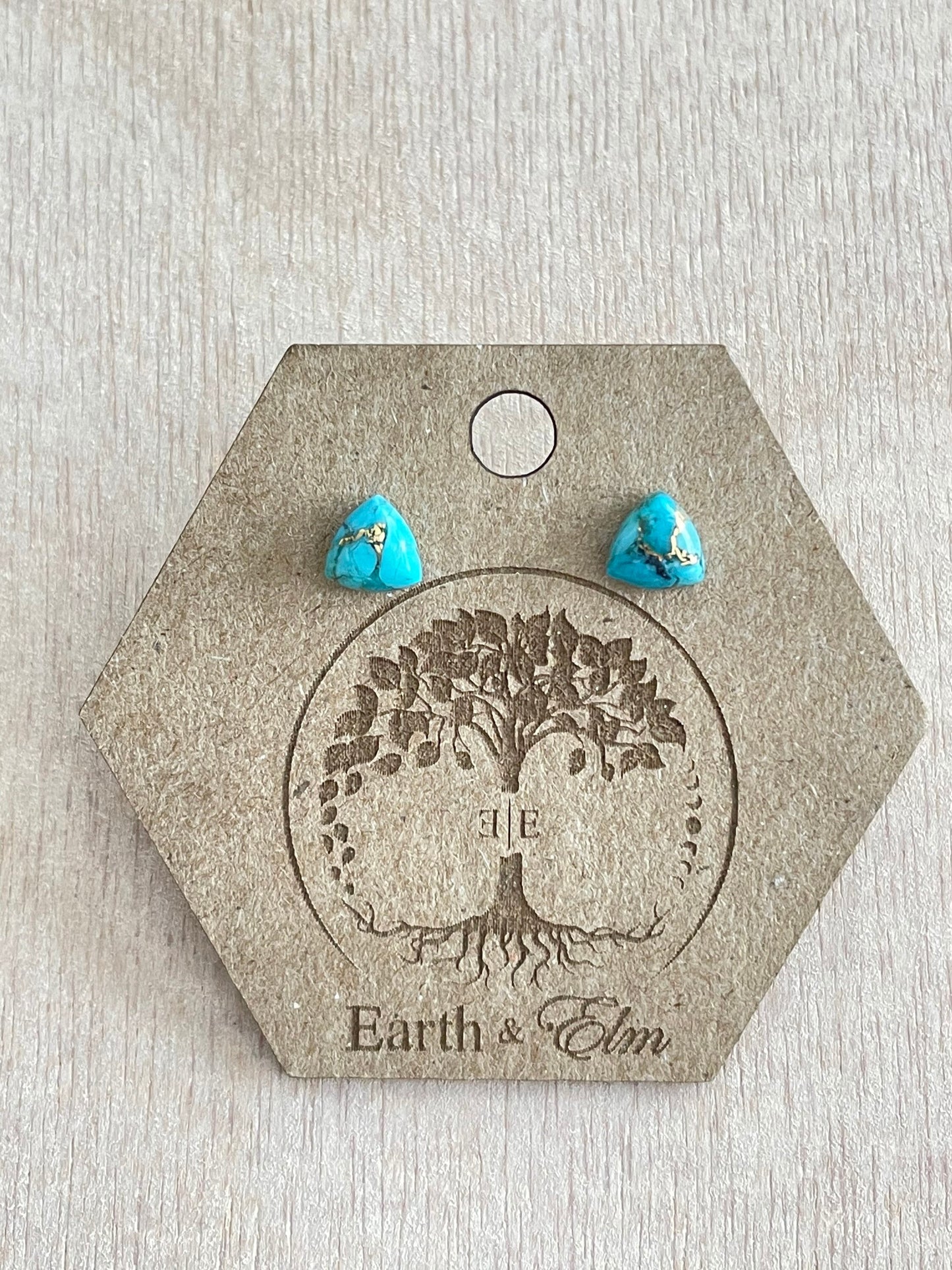 Turquoise Trillion Gemstone Stud Earrings | Triangle Shape | Gemstone Studs | Stud Earrings | Blue Copper Turquoise