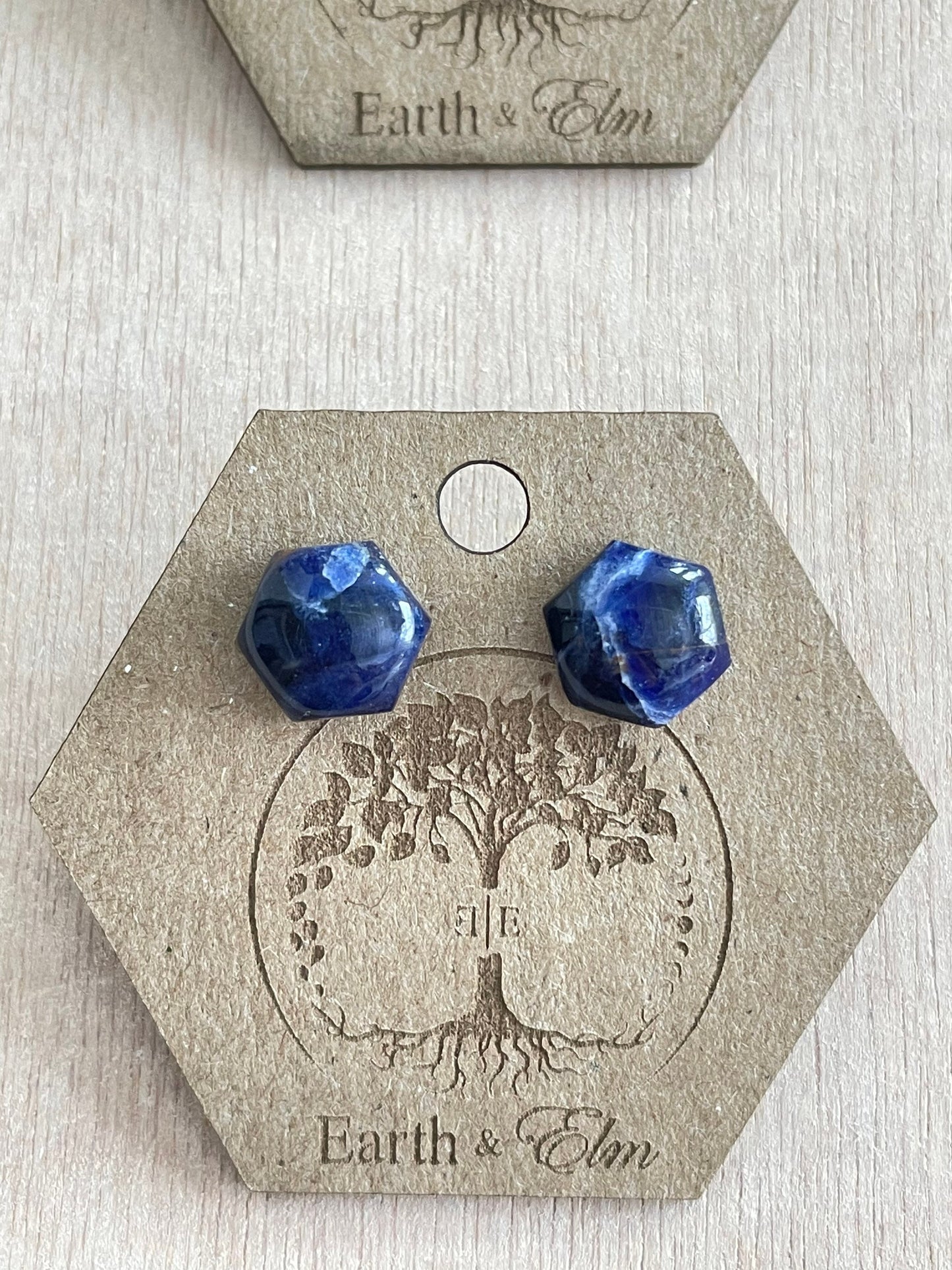 Sodalite Hexagon Studs | Stud Earrings | Gemstone Earrings | 8mm | 10mm