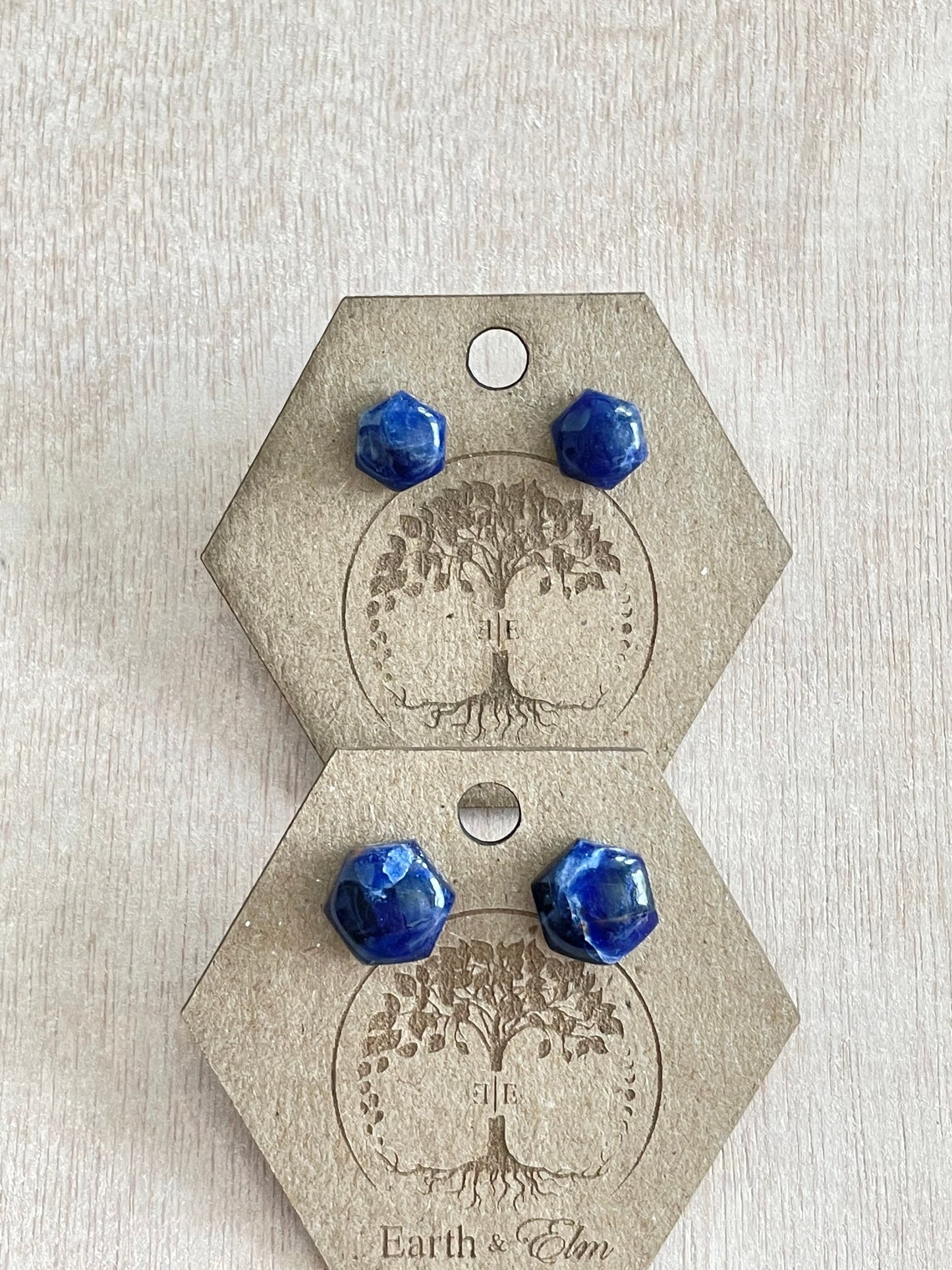 Sodalite Hexagon Studs | Stud Earrings | Gemstone Earrings | 8mm | 10mm