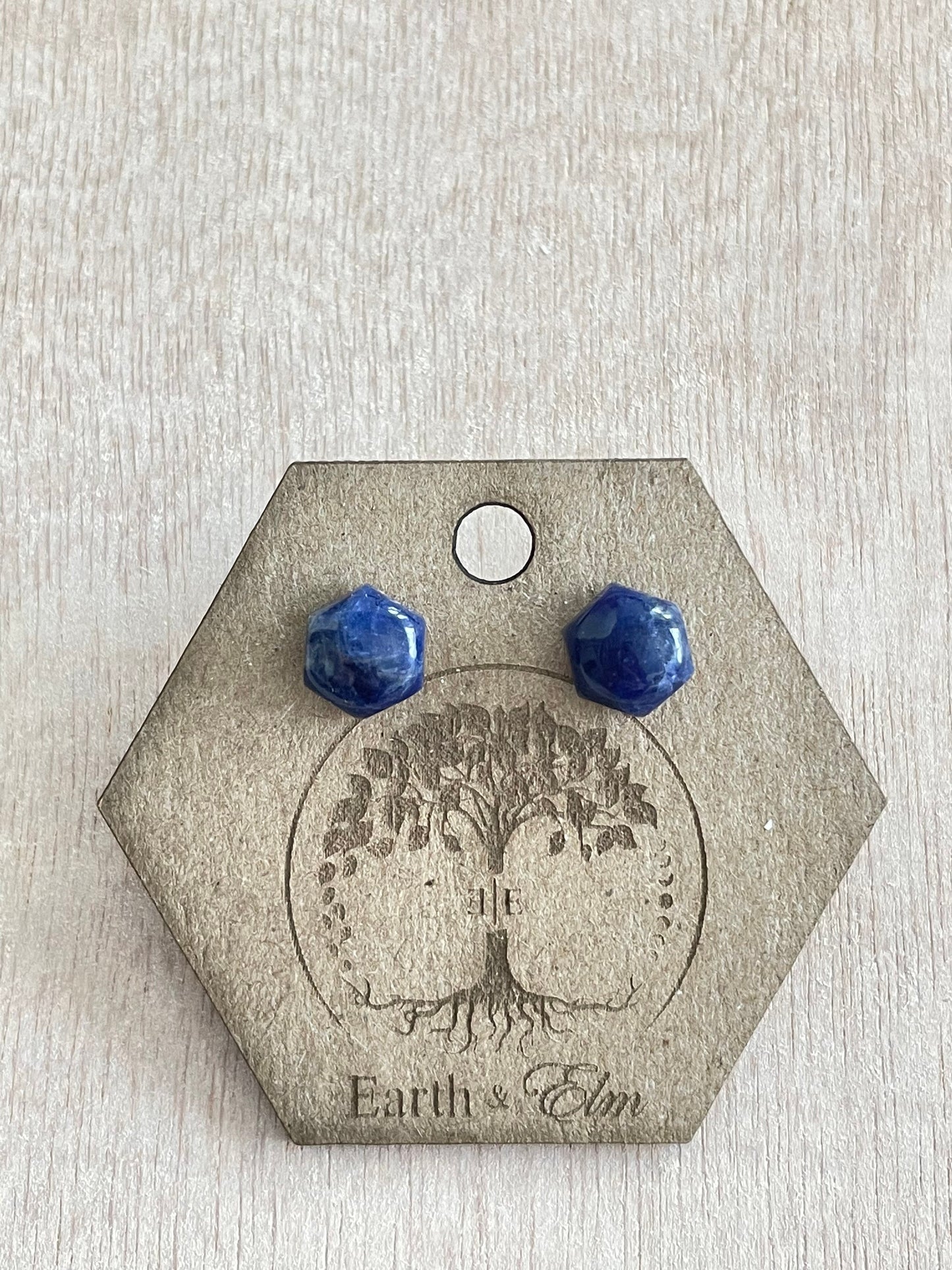 Sodalite Hexagon Studs | Stud Earrings | Gemstone Earrings | 8mm | 10mm