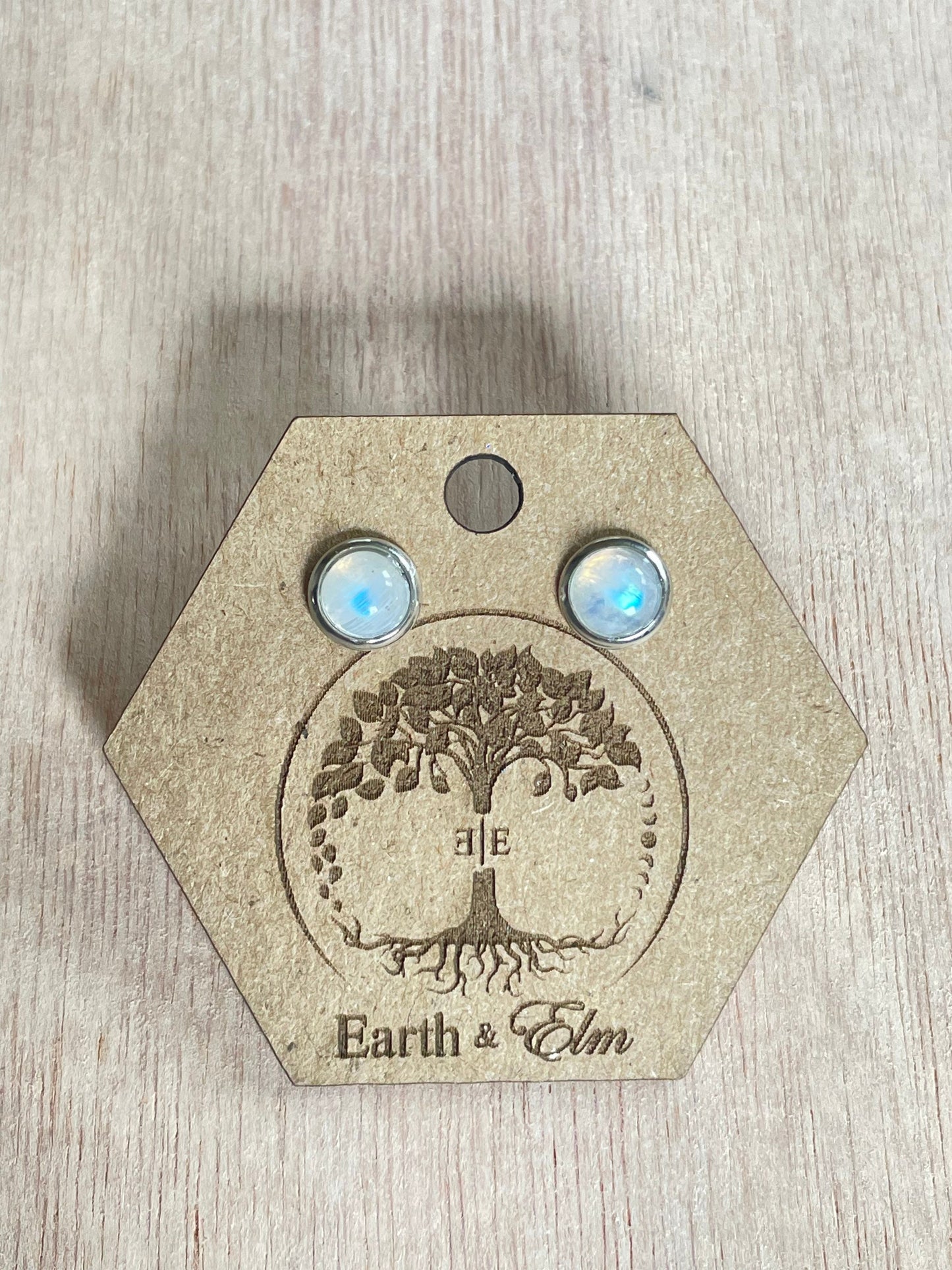 Moonstone Stud Earrings in Settings | Gold Rose Gold Black Silver | Authentic Gemstone Studs