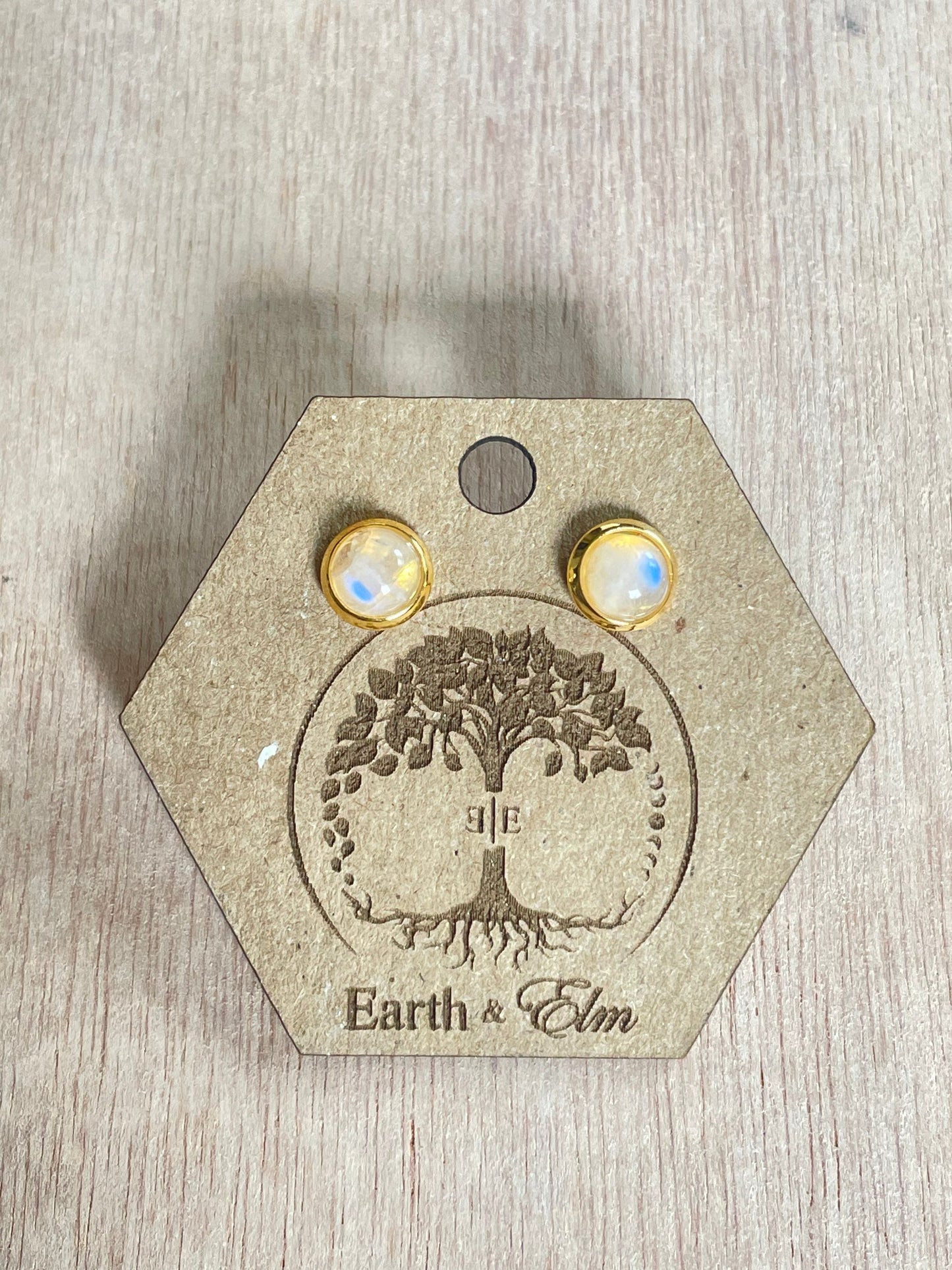 Moonstone Stud Earrings in Settings | Gold Rose Gold Black Silver | Authentic Gemstone Studs