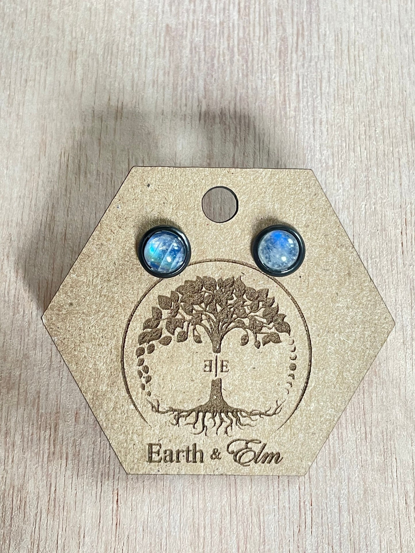 Moonstone Stud Earrings in Settings | Gold Rose Gold Black Silver | Authentic Gemstone Studs