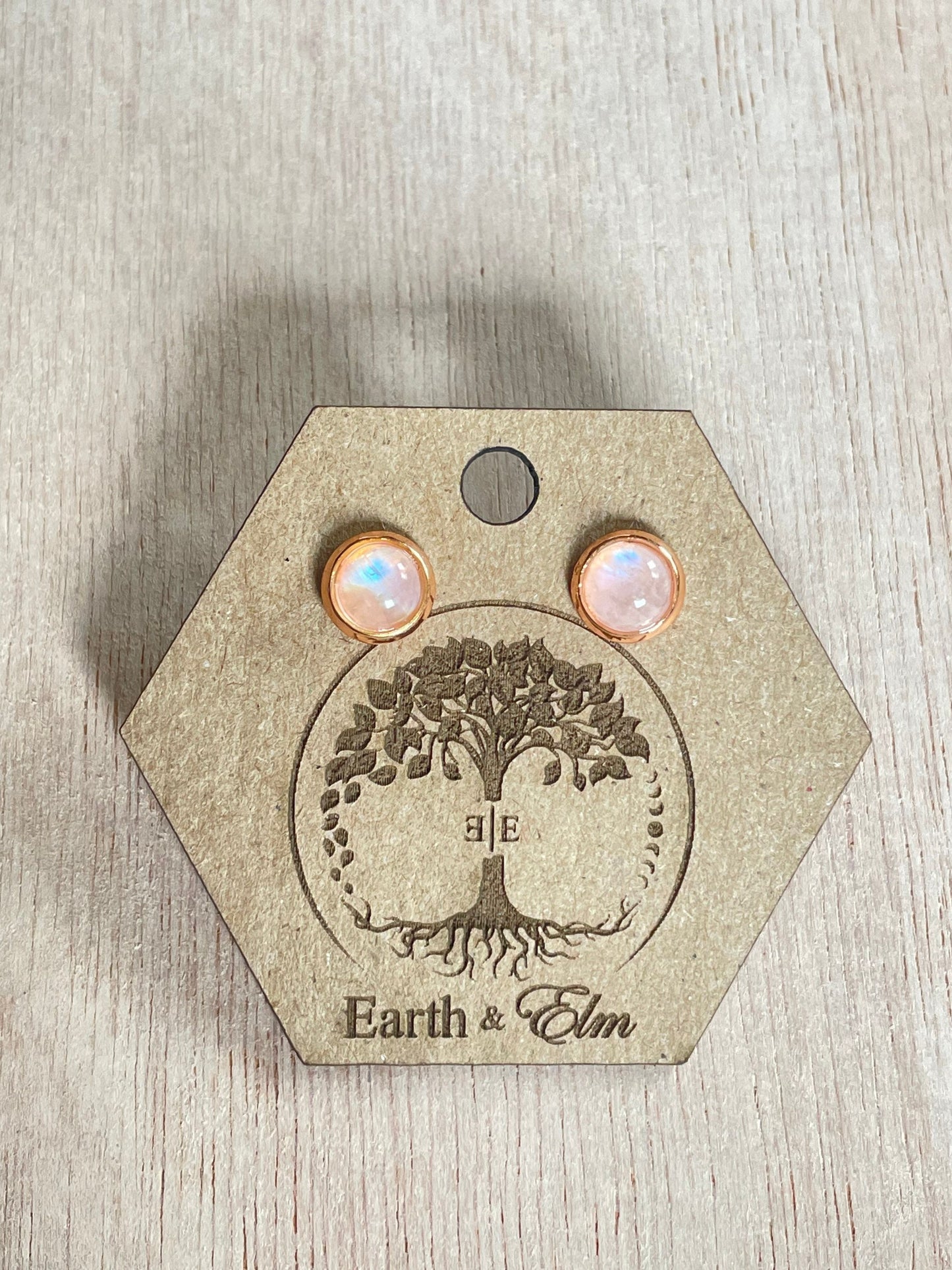 Moonstone Stud Earrings in Settings | Gold Rose Gold Black Silver | Authentic Gemstone Studs