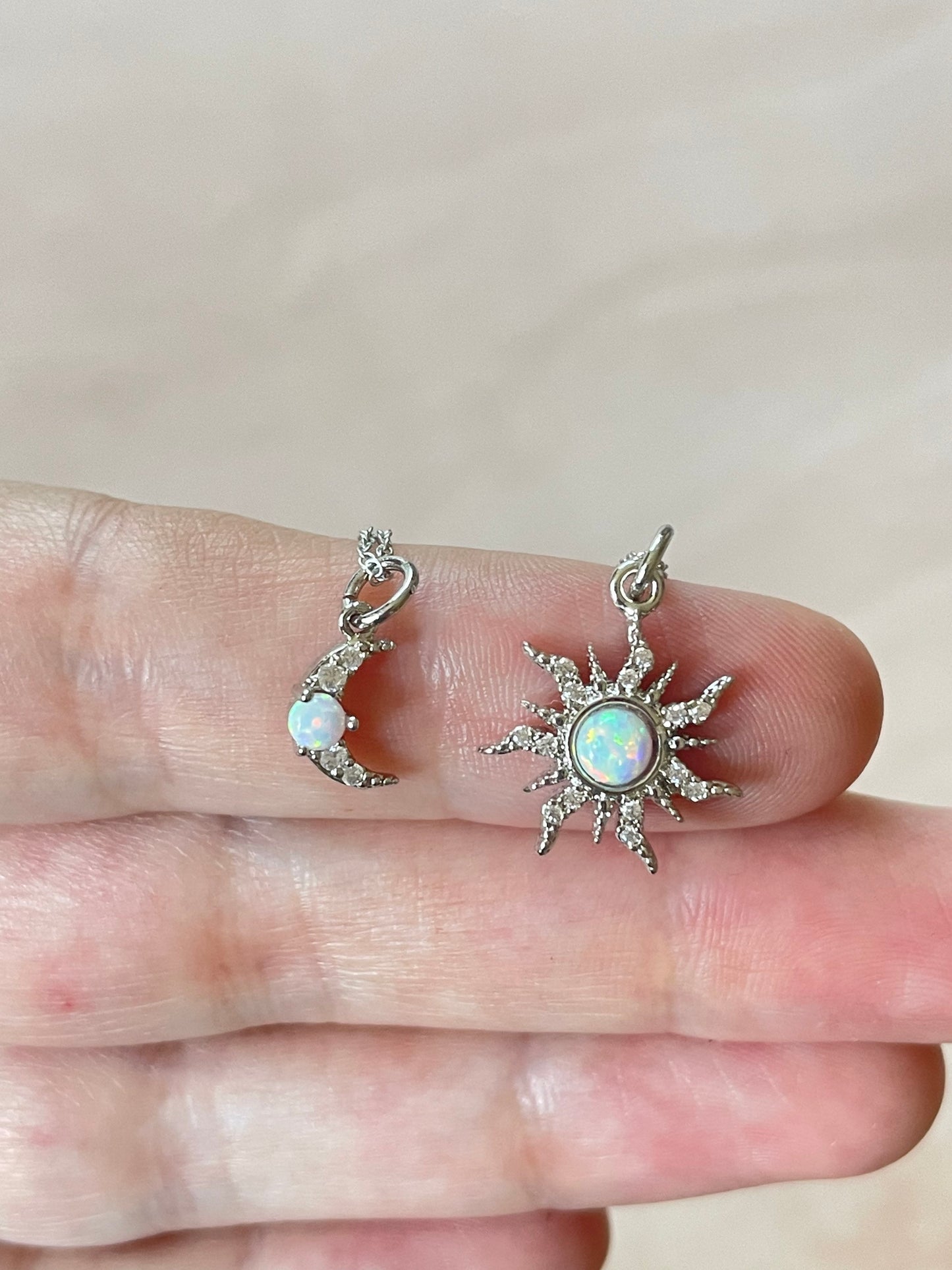 Silver Sun & Moon Necklace Set | Friendship Necklace | Minimalist Silver Opal Layering Necklace