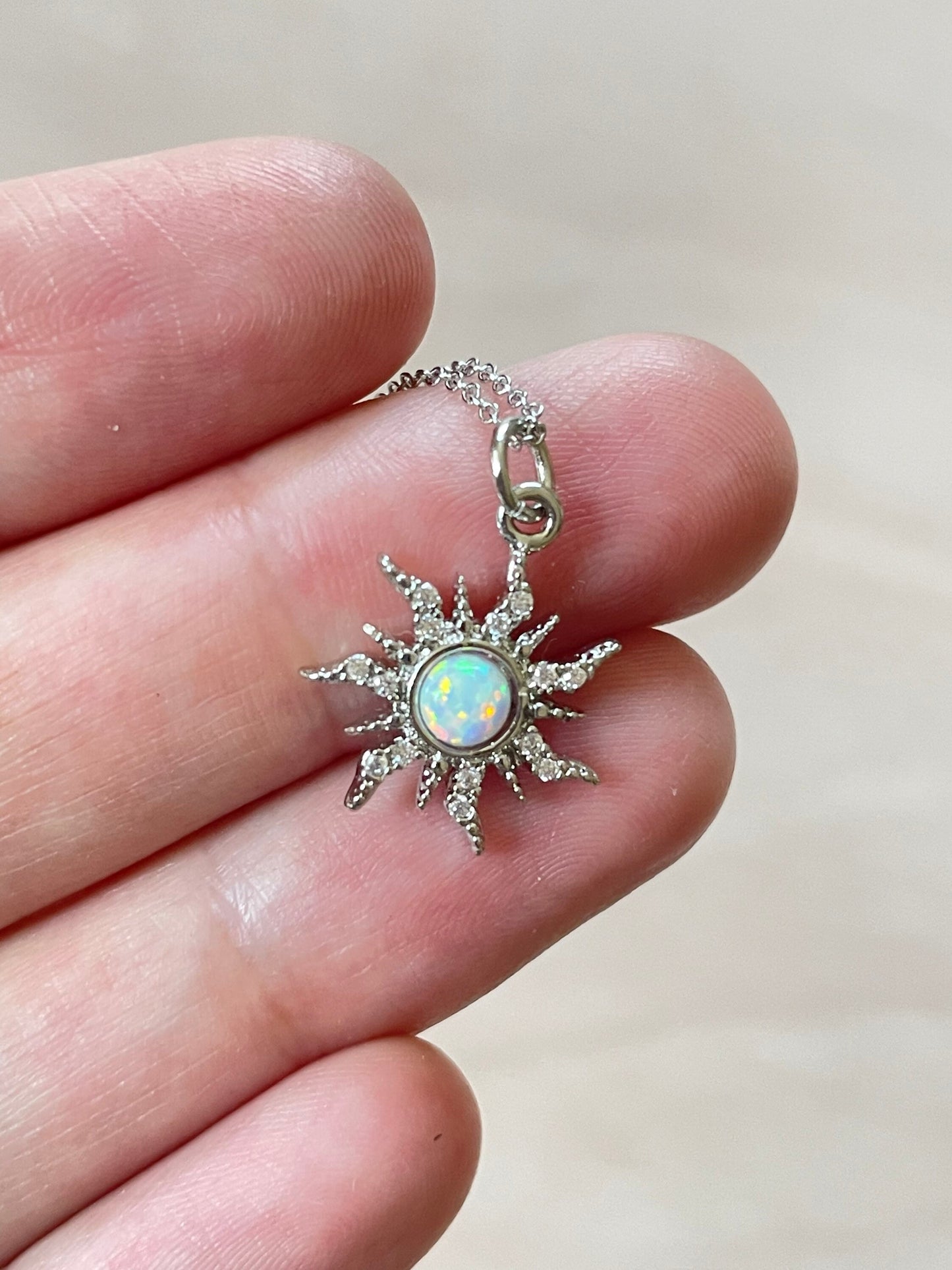 Silver Sun & Moon Necklace Set | Friendship Necklace | Minimalist Silver Opal Layering Necklace