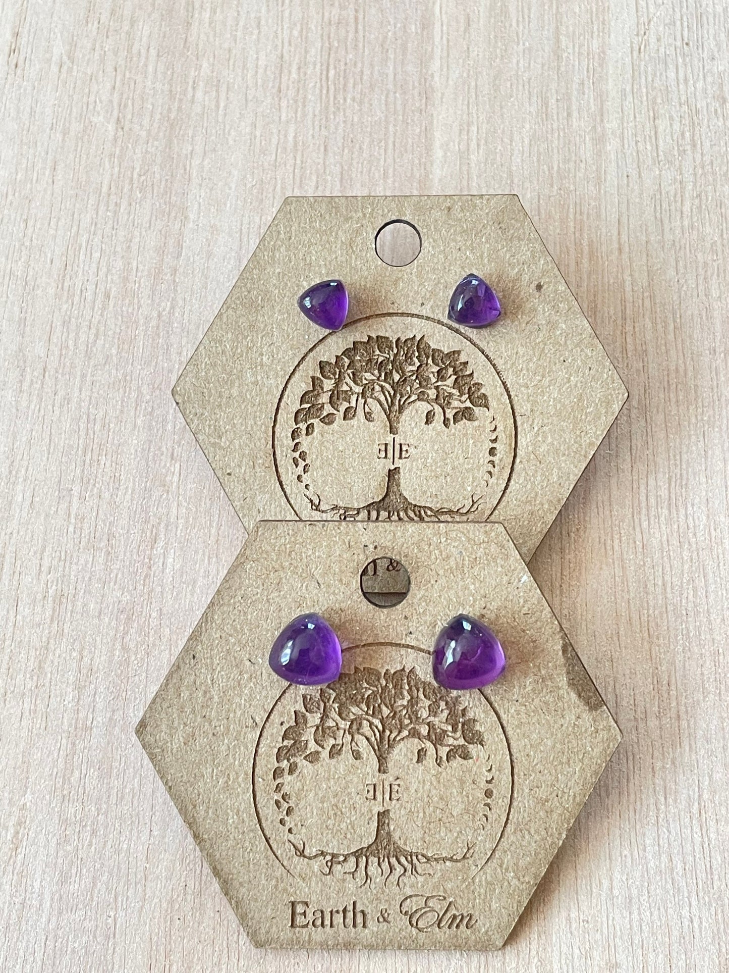 Amethyst Trillion Studs | Amethyst Earrings | Gemstone Earrings | 6mm 8mm Trillion Shape