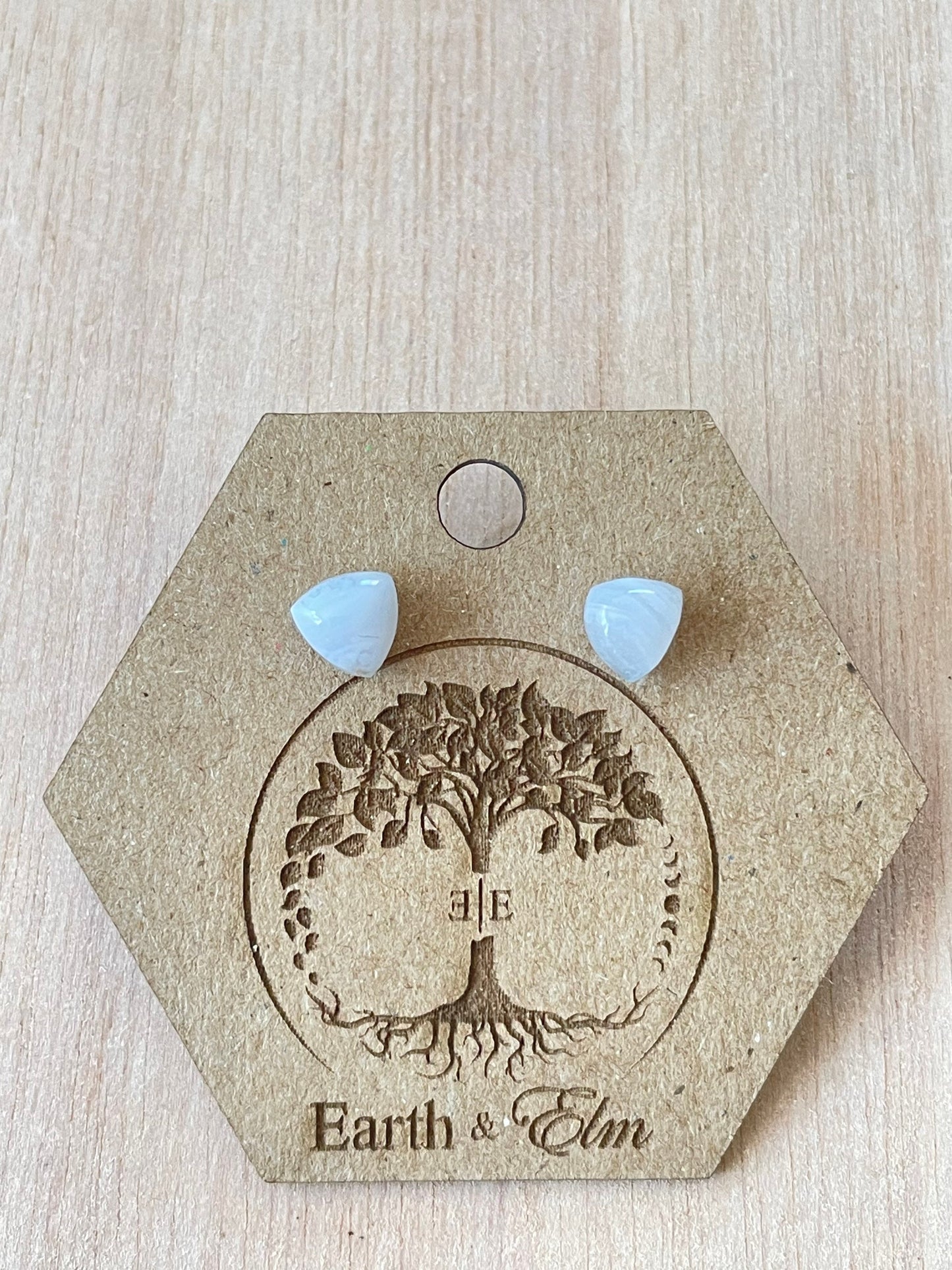 Blue Lace Agate Trillion Studs | Stud Earrings | Gemstone Earrings | 6mm 8mm Trillion Shape