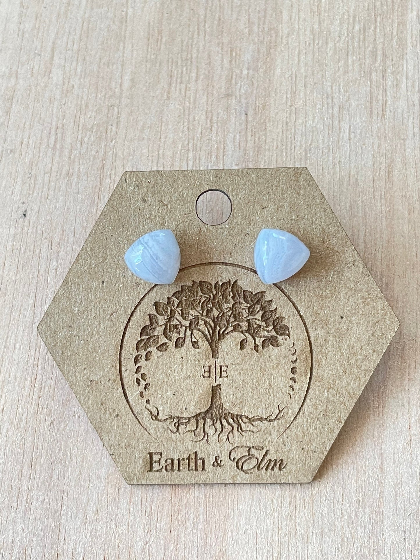 Blue Lace Agate Trillion Studs | Stud Earrings | Gemstone Earrings | 6mm 8mm Trillion Shape