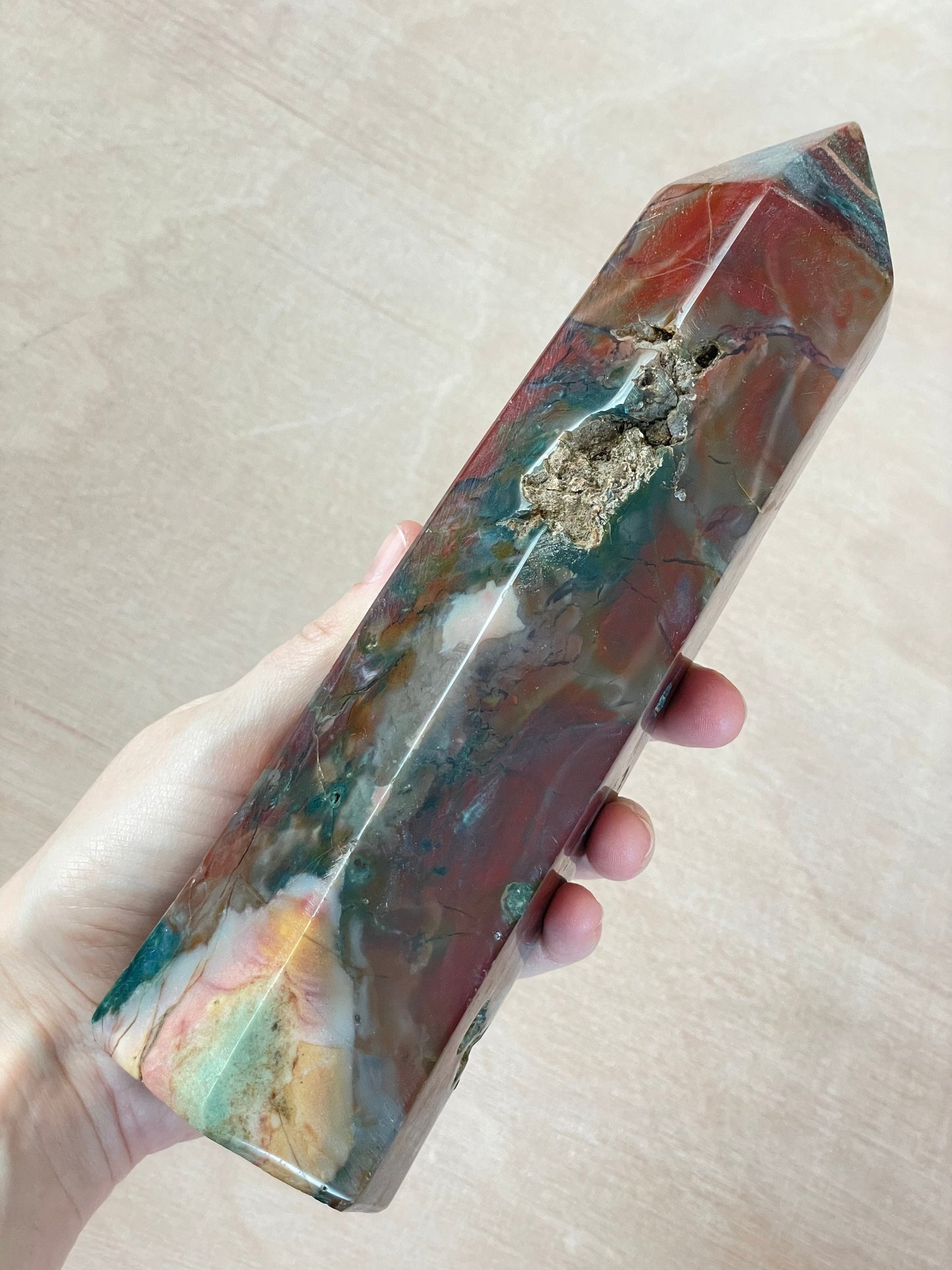 XL Ocean Jasper Tower | OJ Point | Carved Polished Generator | AAA Ocean Jasper | Extra Large Tower