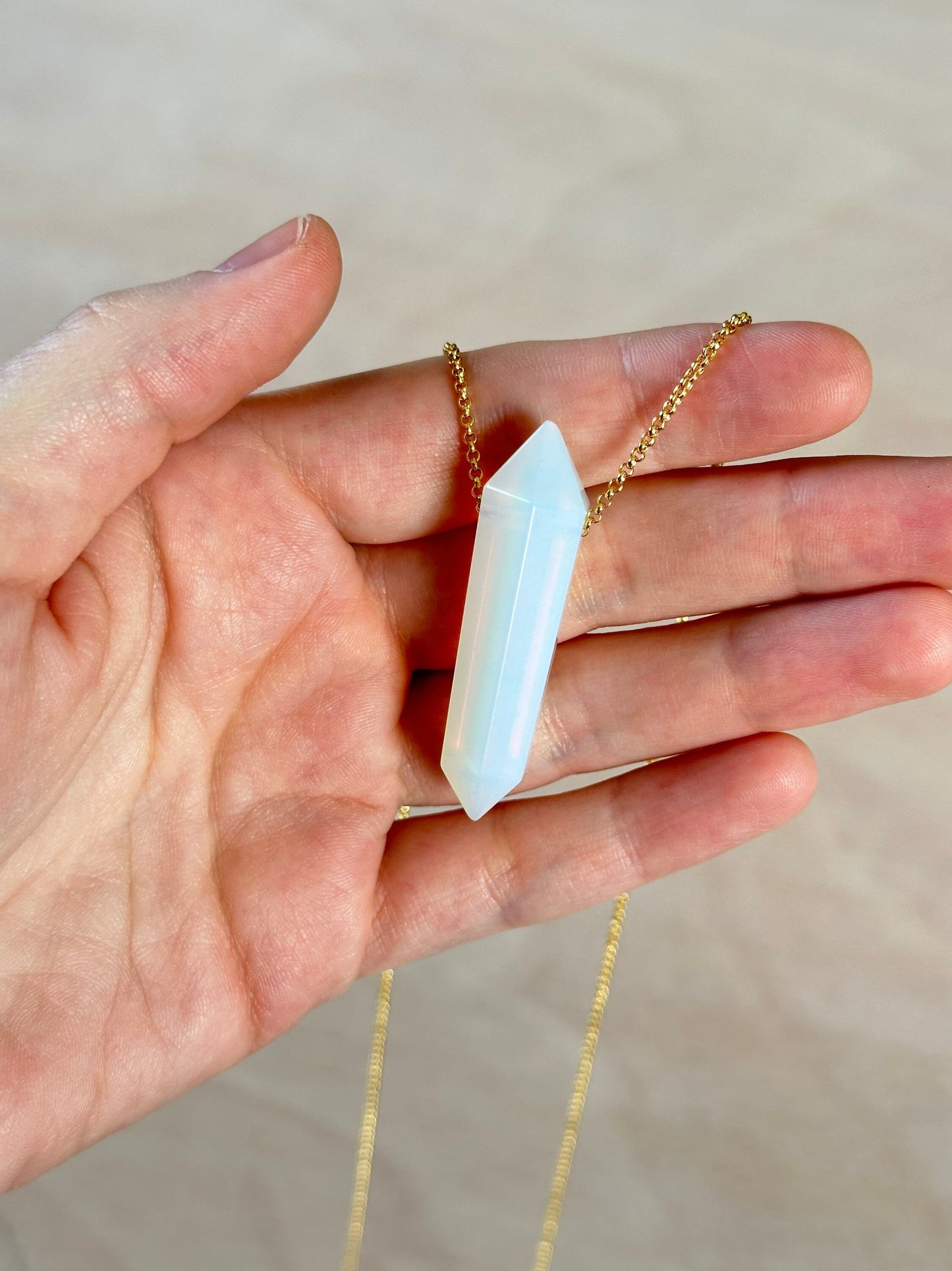 Opalite Point Necklace | Crystal Gemstone Tower Pendant | Double Terminated Crystal | Opalite Jewelry